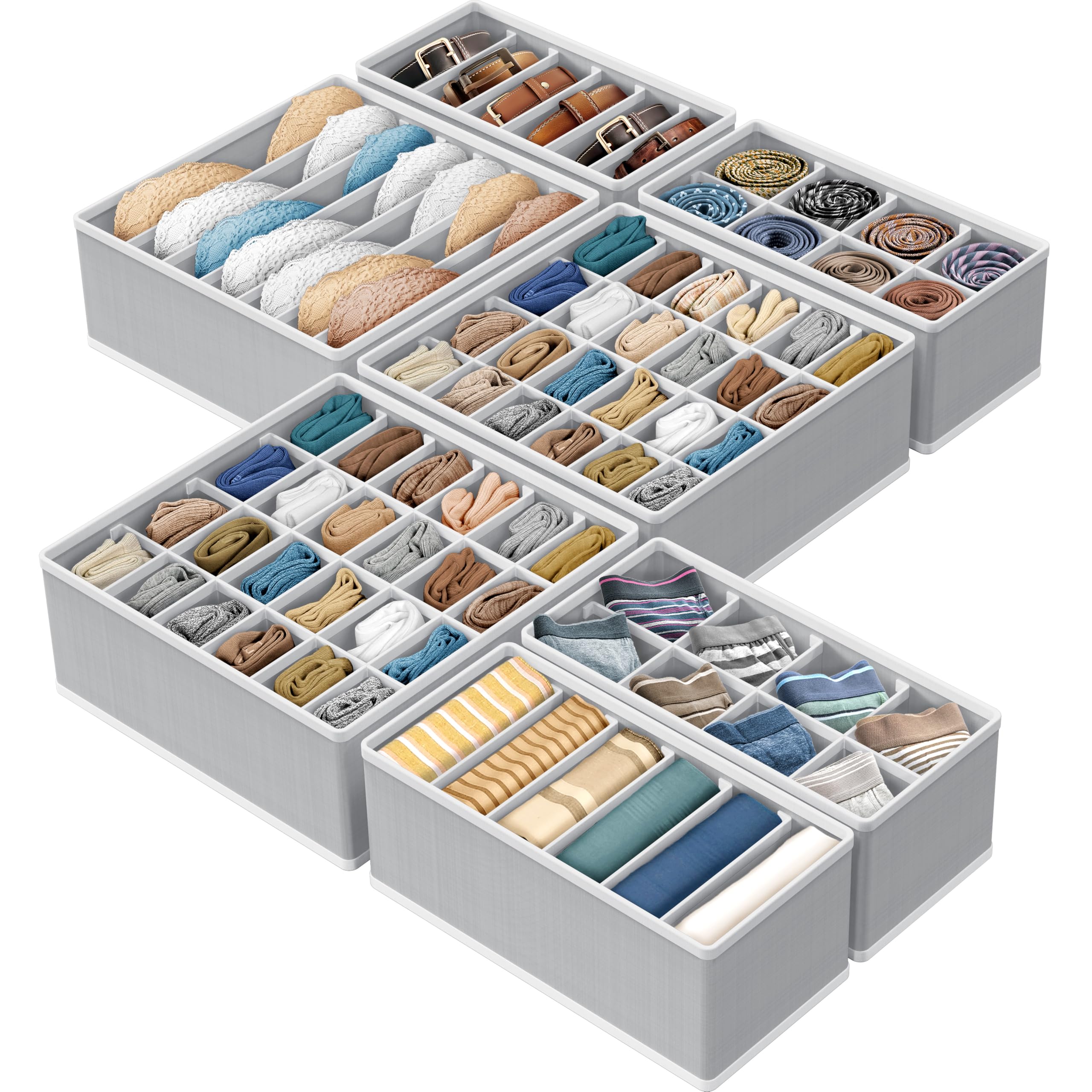 Simple Houseware 7 Pack Closet Drawer Organizer for Underwear, Socks, Bra, Scarf, Tie, Grey