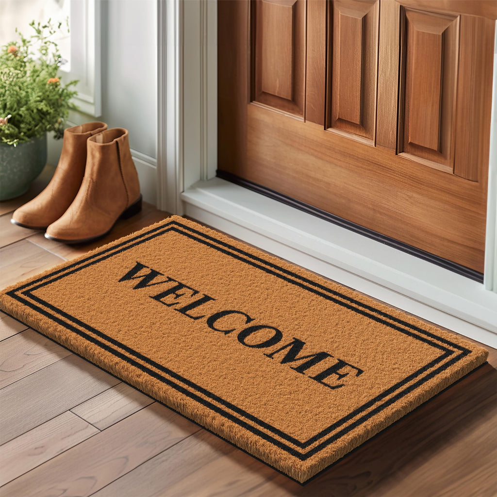 Barnyard Designs Natural Coco Coir Heavy Duty Backing Doormat - Large Cute Non-Slip Front Door Welcome Mat for Outside Entrance or Porch Entry, Brown (43 x 76cm, Welcome)