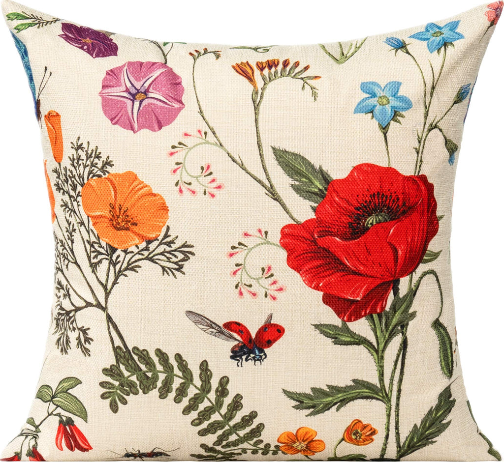 All Smiles Outdoor Throw Pillow Covers Cushion Covers Patio Spring Summer Flowers Garden Farmhouse Décor Outside Bench Chair Decorative Cushion Cases 18x18 Set of 4 Decoration for Bed Couch Sofa