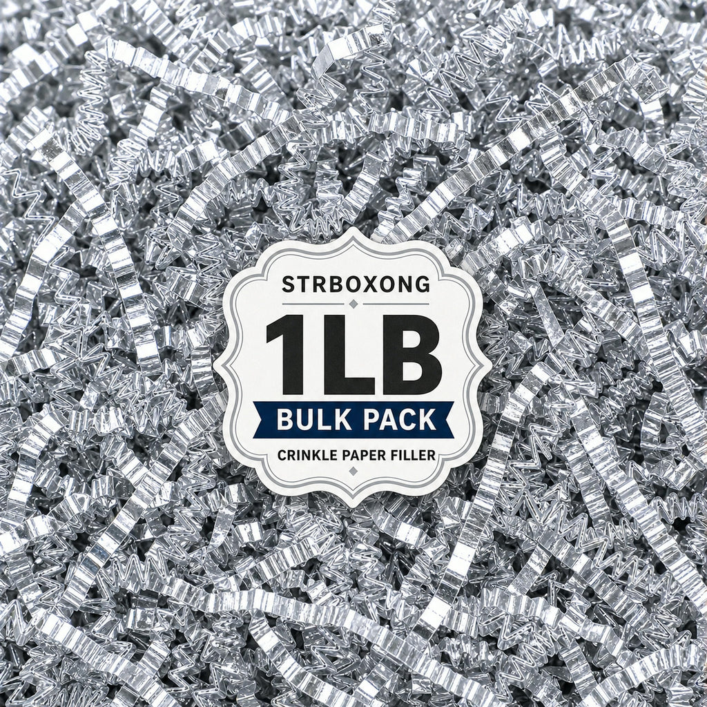 1LB (455g) Double Sided Silver Shredded Tissue Paper for Packing Gift Boxes - Premium Crinkle Cut Baskets Filler Shredded Paper, Recyclable Hamper Fillers for Packaging, Crafting & Gifting