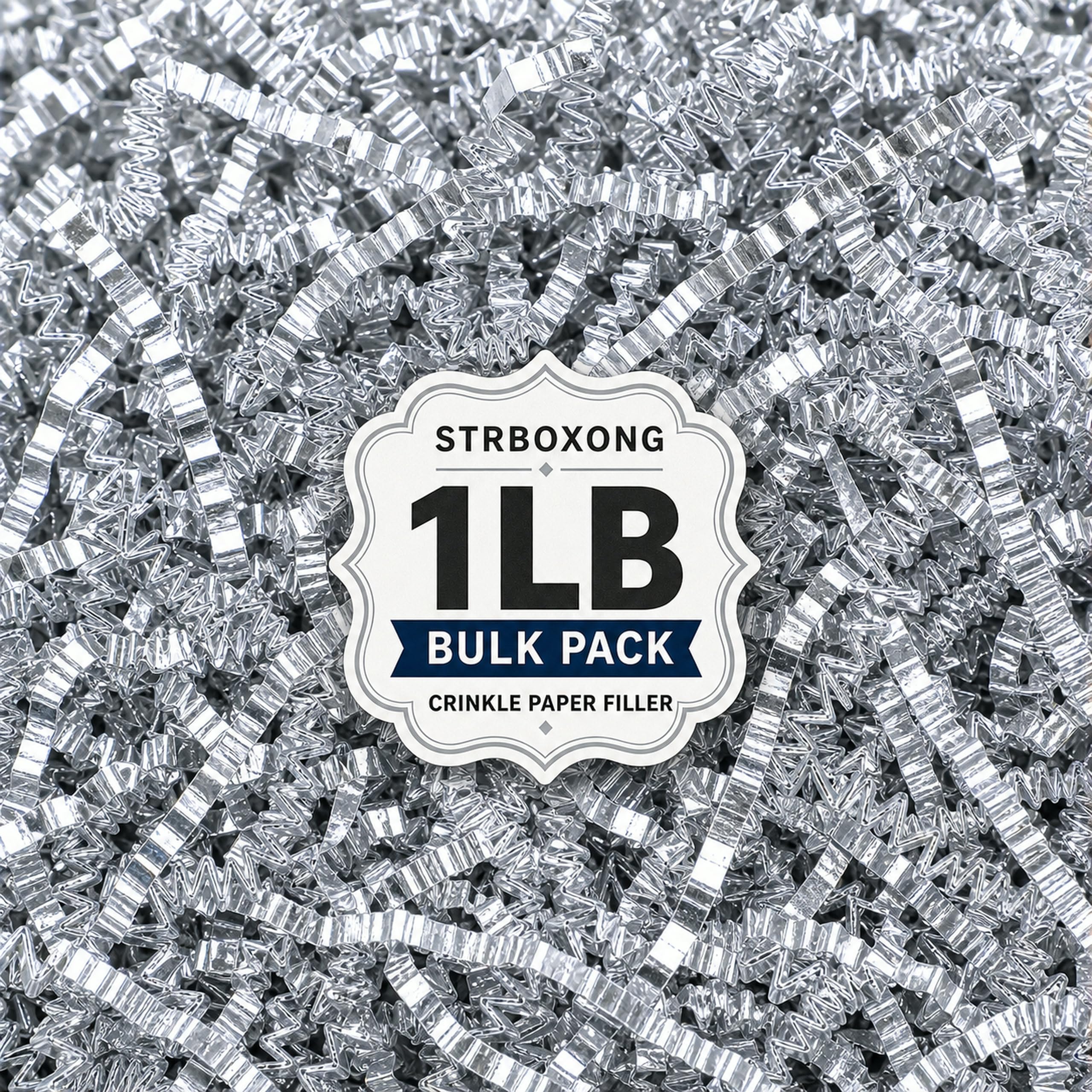 1LB (455g) Double Sided Silver Shredded Tissue Paper for Packing Gift Boxes - Premium Crinkle Cut Baskets Filler Shredded Paper, Recyclable Hamper Fillers for Packaging, Crafting & Gifting