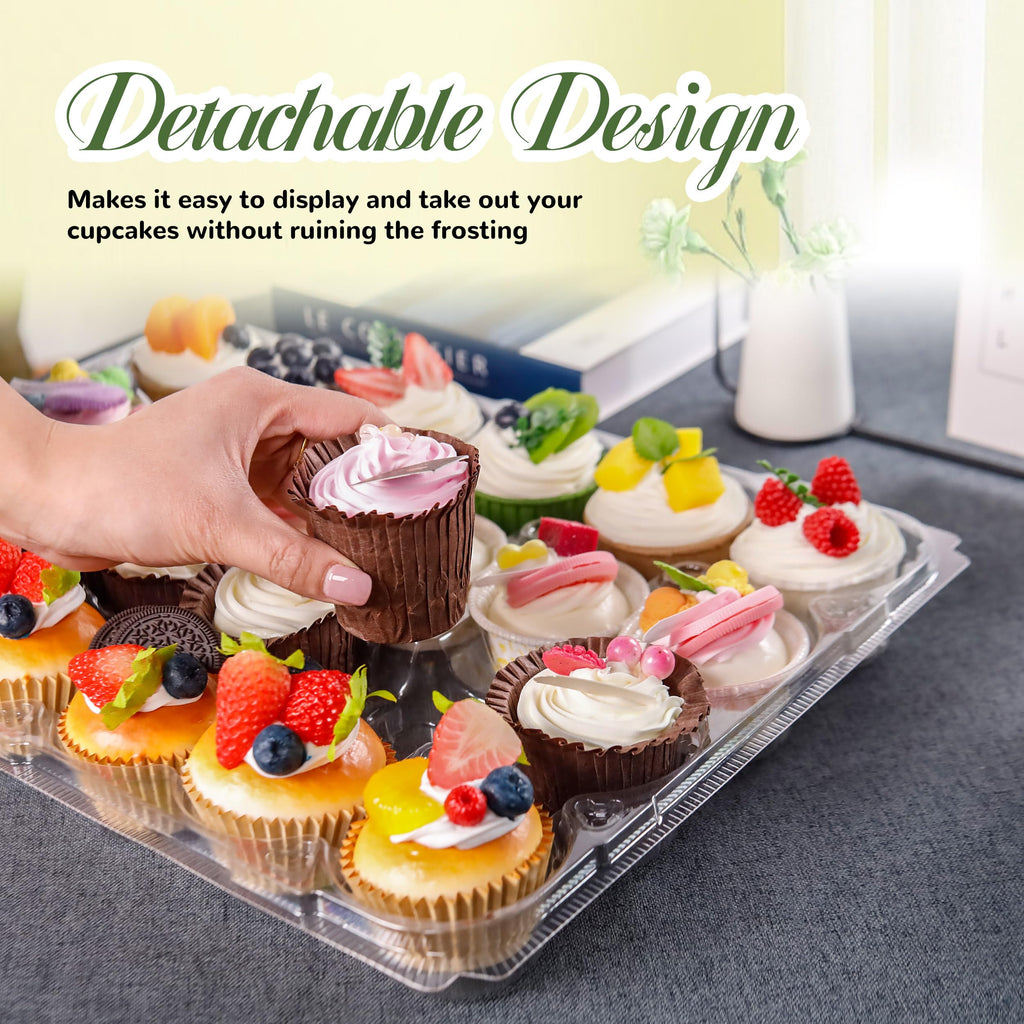 NPLUX 24 Count Cupcake Containers 10 Pack Cupcake Holders Plastic Stackable Cupcake Boxes with Detachable Tall Dome Lids and 240 Liners for 240 Cupcakes, BPA Free, Standard Size
