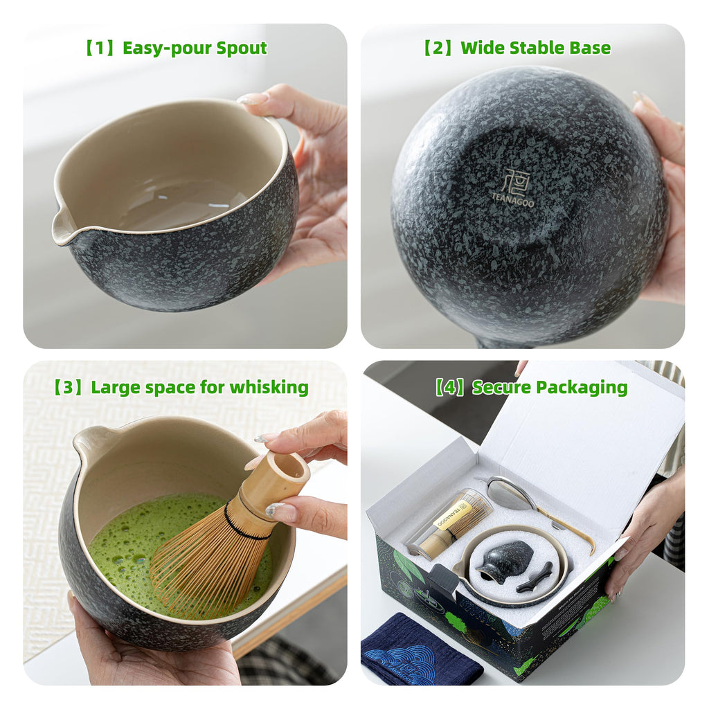 TEANAGOO Matcha Set, 7 Pcs Matcha Whisk Set, Matcha Making Kit for Ceremony, Tradition Matcha Tea Set, Matcha Whisk and Ceramic Bowl with Matcha Scoop&Sifter, Matcha Starter Set for Beginner