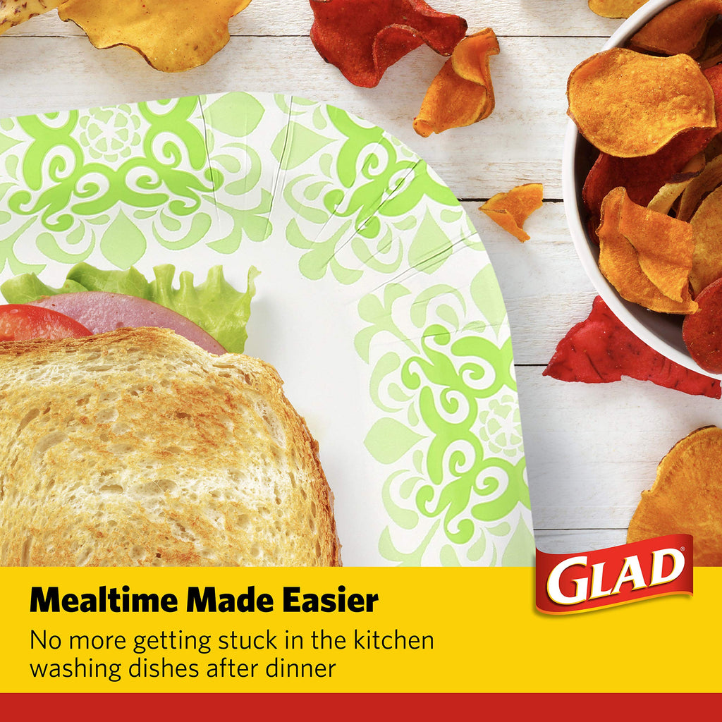 Glad Square Disposable Paper Plates for All Occasions | New & Improved Quality | Soak Proof, Cut Proof, Microwaveable Heavy Duty Disposable Plates | 10" Diameter, 50 Count Bulk Paper Plates