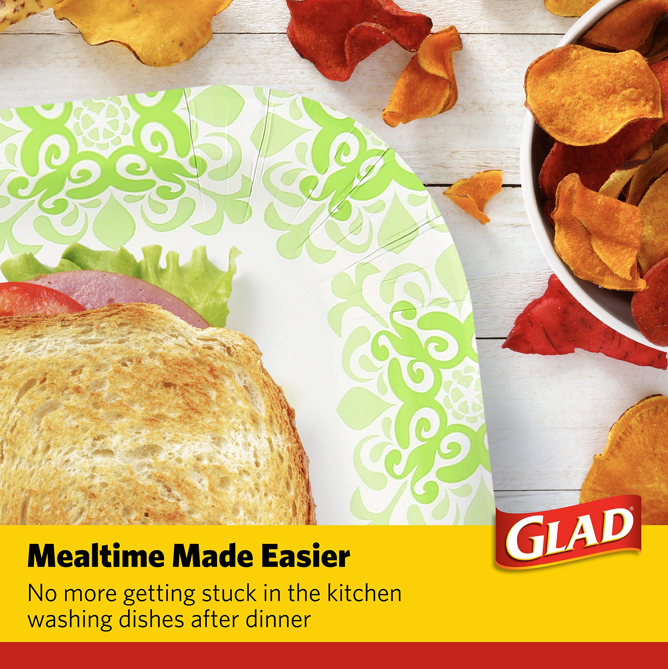 Glad Square Disposable Paper Plates for All Occasions | New & Improved Quality | Soak Proof, Cut Proof, Microwaveable Heavy Duty Disposable Plates | 10" Diameter, 50 Count Bulk Paper Plates