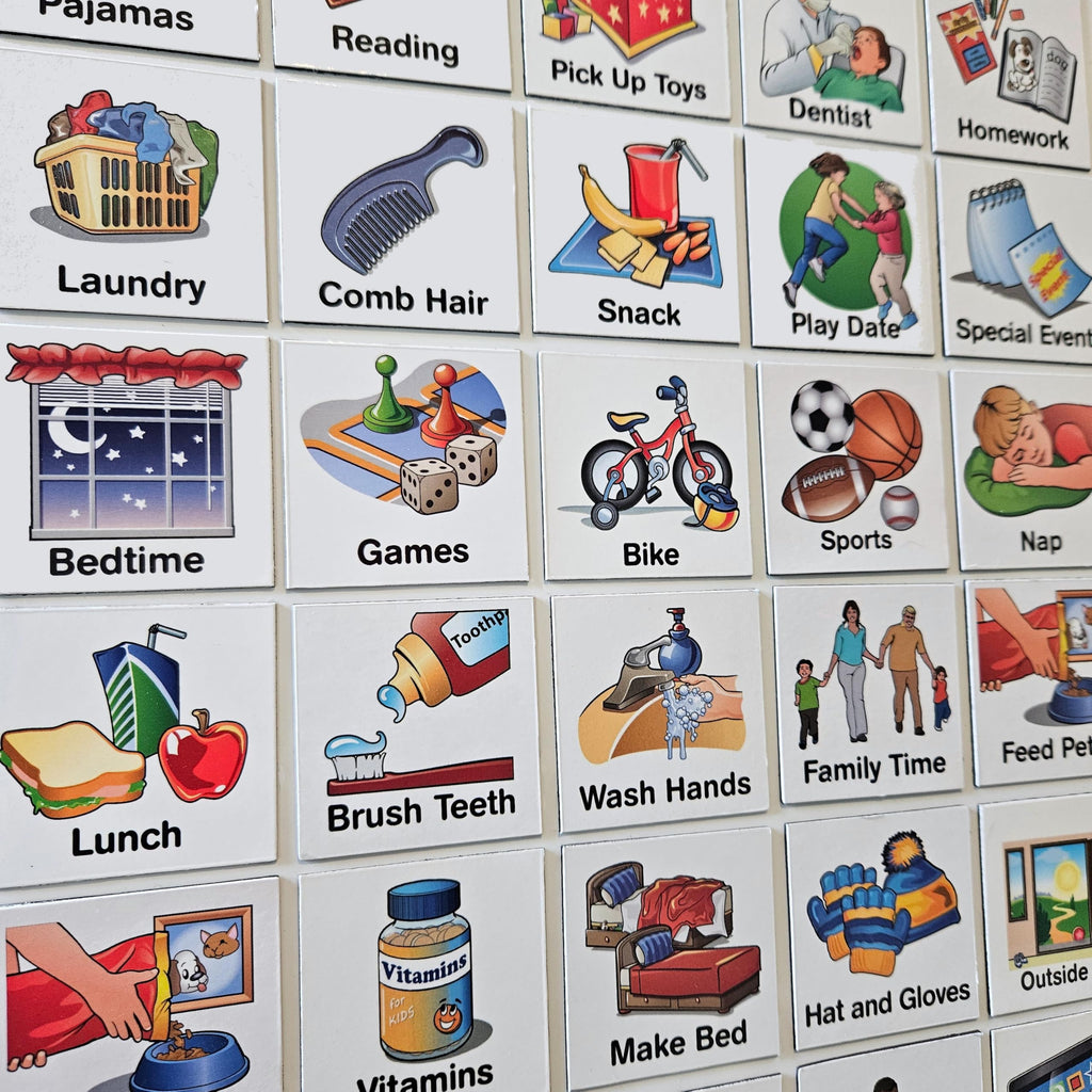 SchKIDules® 93 Pc Home Collection Combo Pack for Visual Schedules, Kids Calendars and Behavior Charts: 72 Home-Themed Activity Magnets Plus 21 Headings Magnets (2nd Ed)