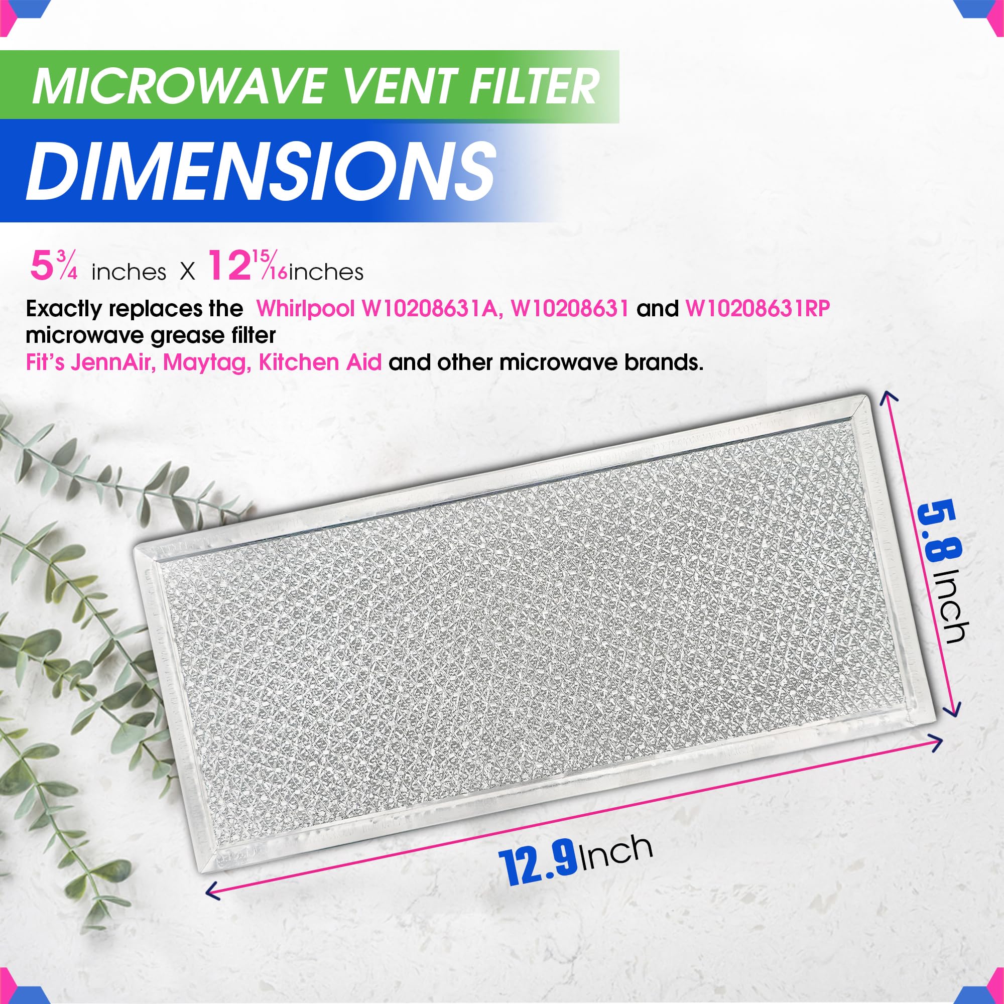Replacement for Whirlpool W10208631A Microwave Grease Filter (2-Pack)