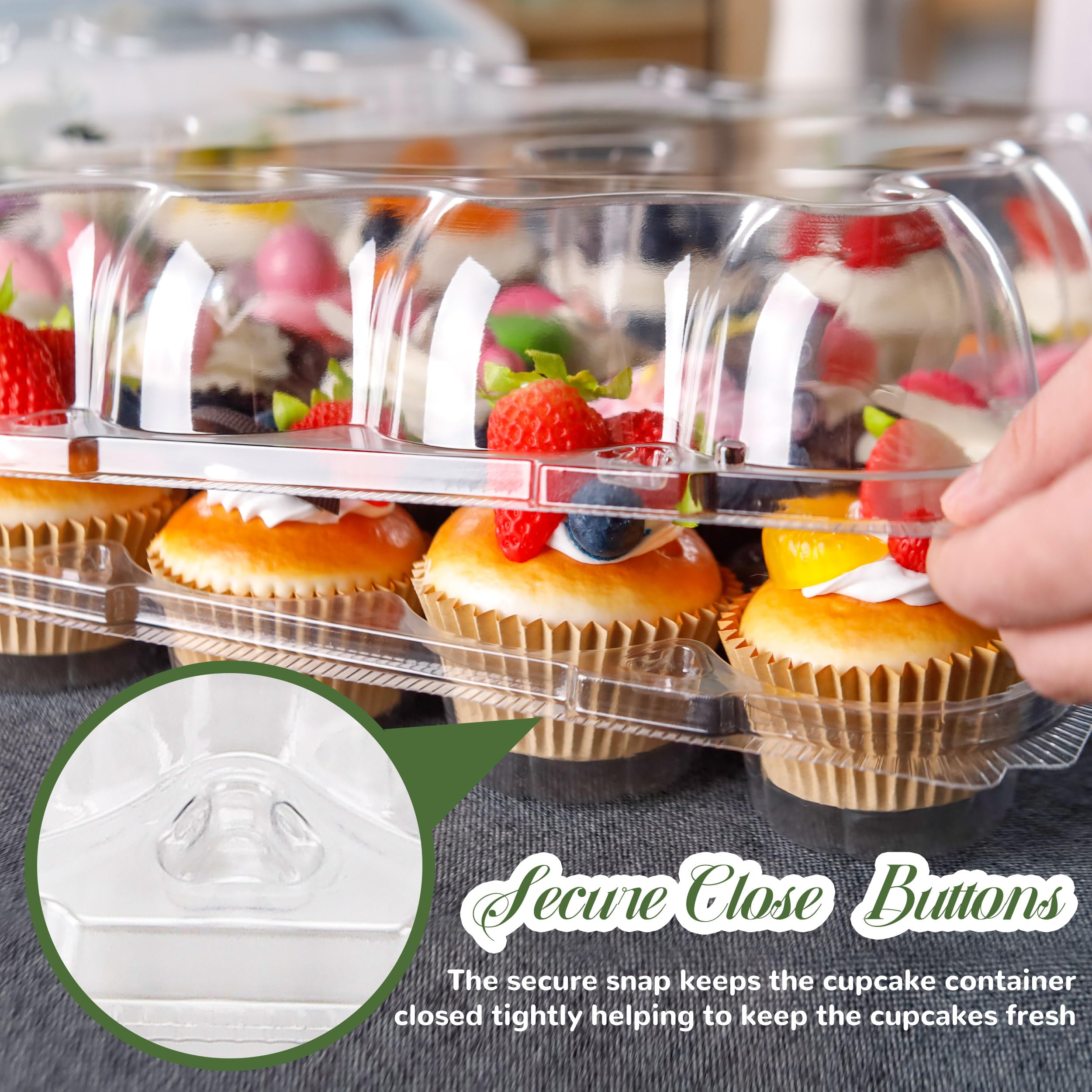 NPLUX 24 Count Cupcake Containers 10 Pack Cupcake Holders Plastic Stackable Cupcake Boxes with Detachable Tall Dome Lids and 240 Liners for 240 Cupcakes, BPA Free, Standard Size