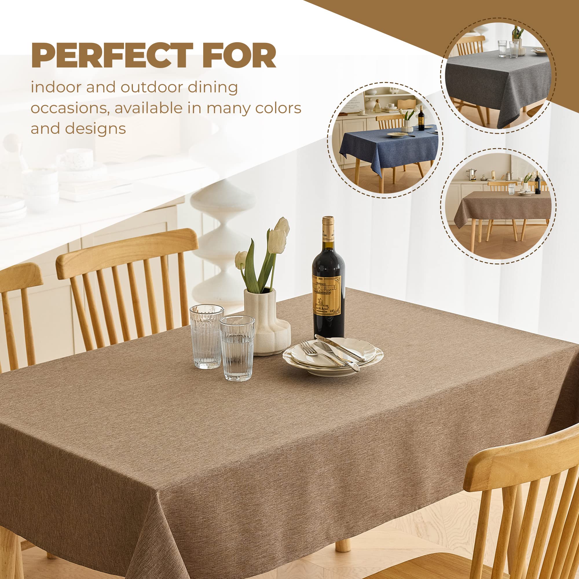 Decorelia Waterproof Rectangular Linen Tablecloth for Dining Room, Rustic Farmhouse Tablecloth for Room Decor, Tablecloth for Party, Wedding, Picnics, Patio(Oblong, 52 x 70 inch (Rectangular), Coffee)