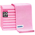 HOMERHYME Microfiber Cleaning Cloth - 10 Pack Glasses Cleaning Cloth, 16" x 14" Window Cleaning Rags, Streak Free Lint Free Polishing Cloths Wipes for Eye Glass, Stainless Steel, Windshield, Pink