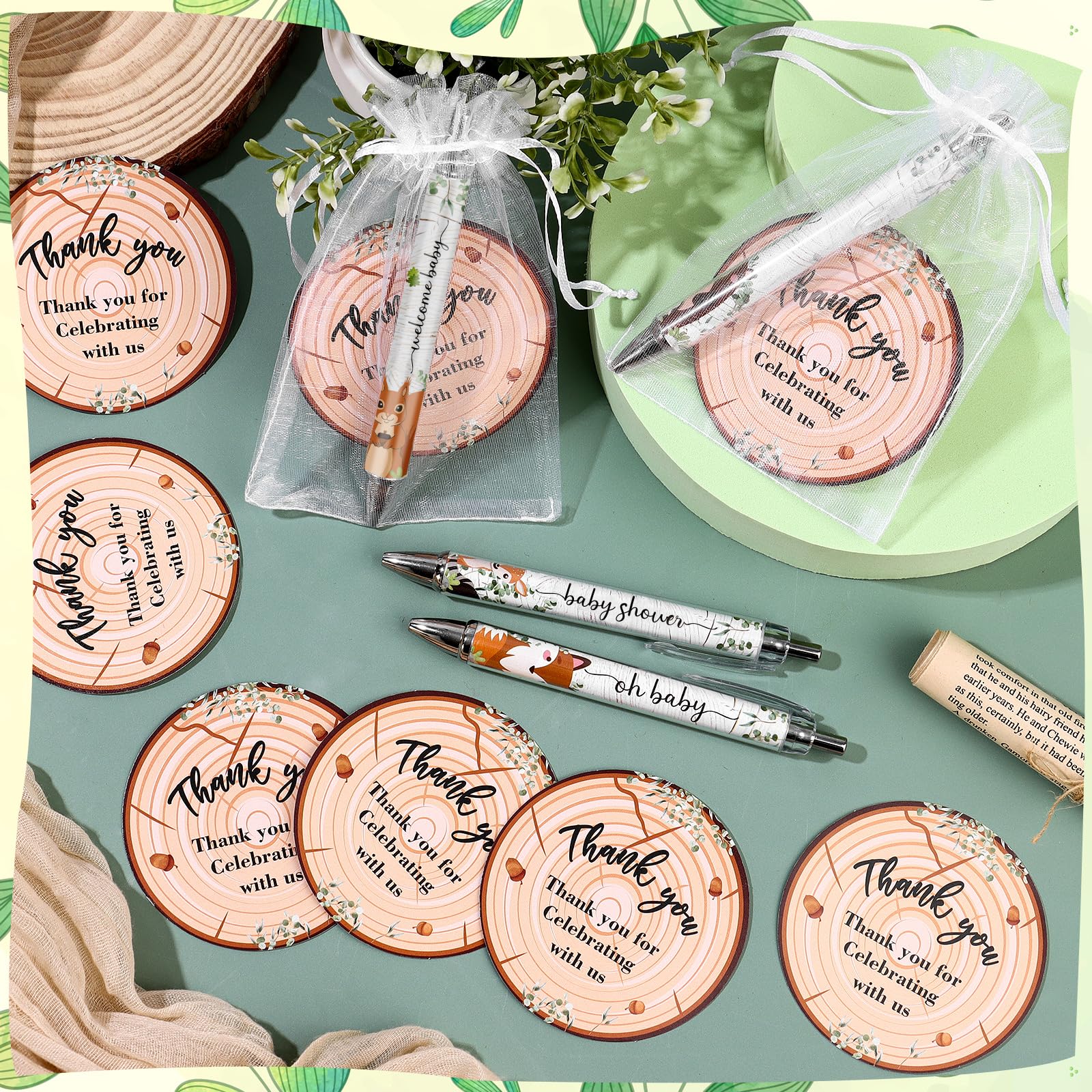 40 Sets Baby Shower Favors Gifts for Guests Include 40 Wild Animal Ballpoint Pens 40 Thank You Greeting Cards 40 Organza Bags Jungle Animal Baby Shower Party Favors Gender Reveal Souvenirs Prizes