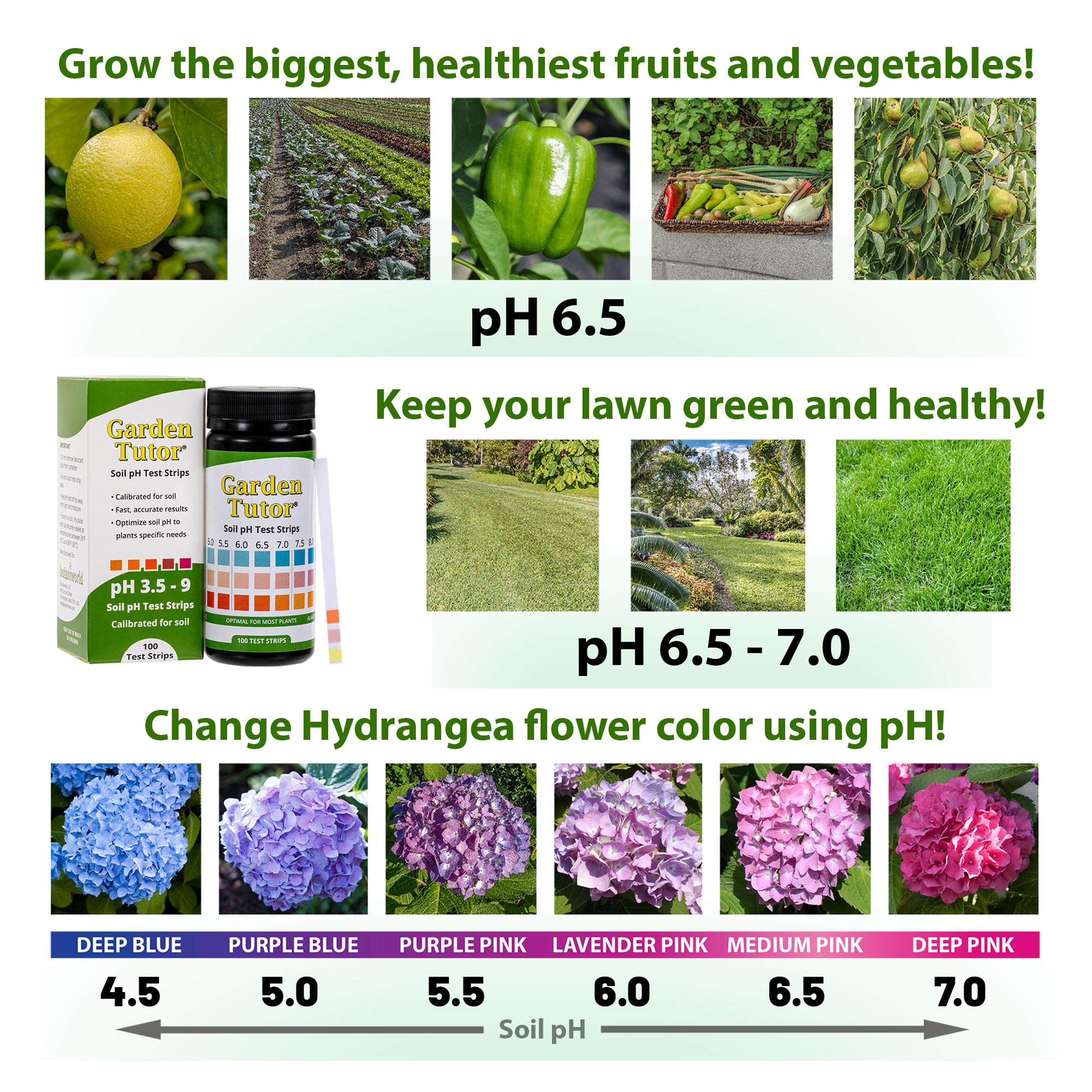 Garden Tutor Soil pH Test Kit (3.5-9 Range) | 100 Soil pH Test Strips