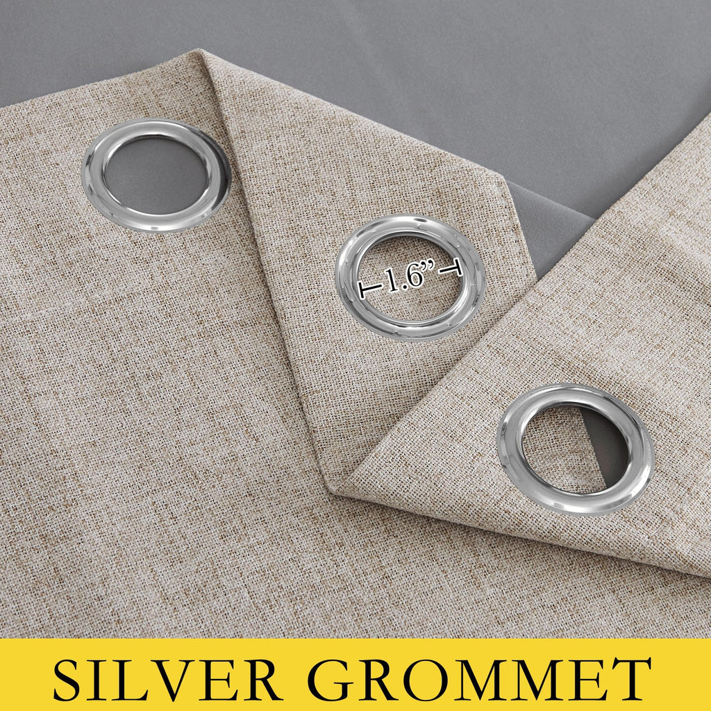 NICETOWN Oatmeal Vintage Open Linen Weave Flax Thermal Curtains, 100% Blackout Curtains 84 Inches Long for Dining Room, Window Treatment Drapes for Hall Room, 52" Wide Per Panel, Set of 2