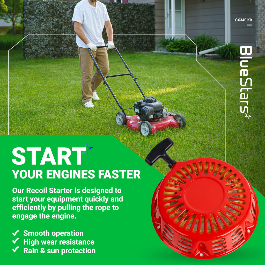 BlueStars GX340 GX390 Recoil Starter Pull Start Assembly with Pull Cord - for Honda GX610 GX620 Clones 339c 389cc 420cc 439cc 459cc 11hp 13hp Generator Pressure Washers 28400-ZE3-W01ZA Oregon 31-060