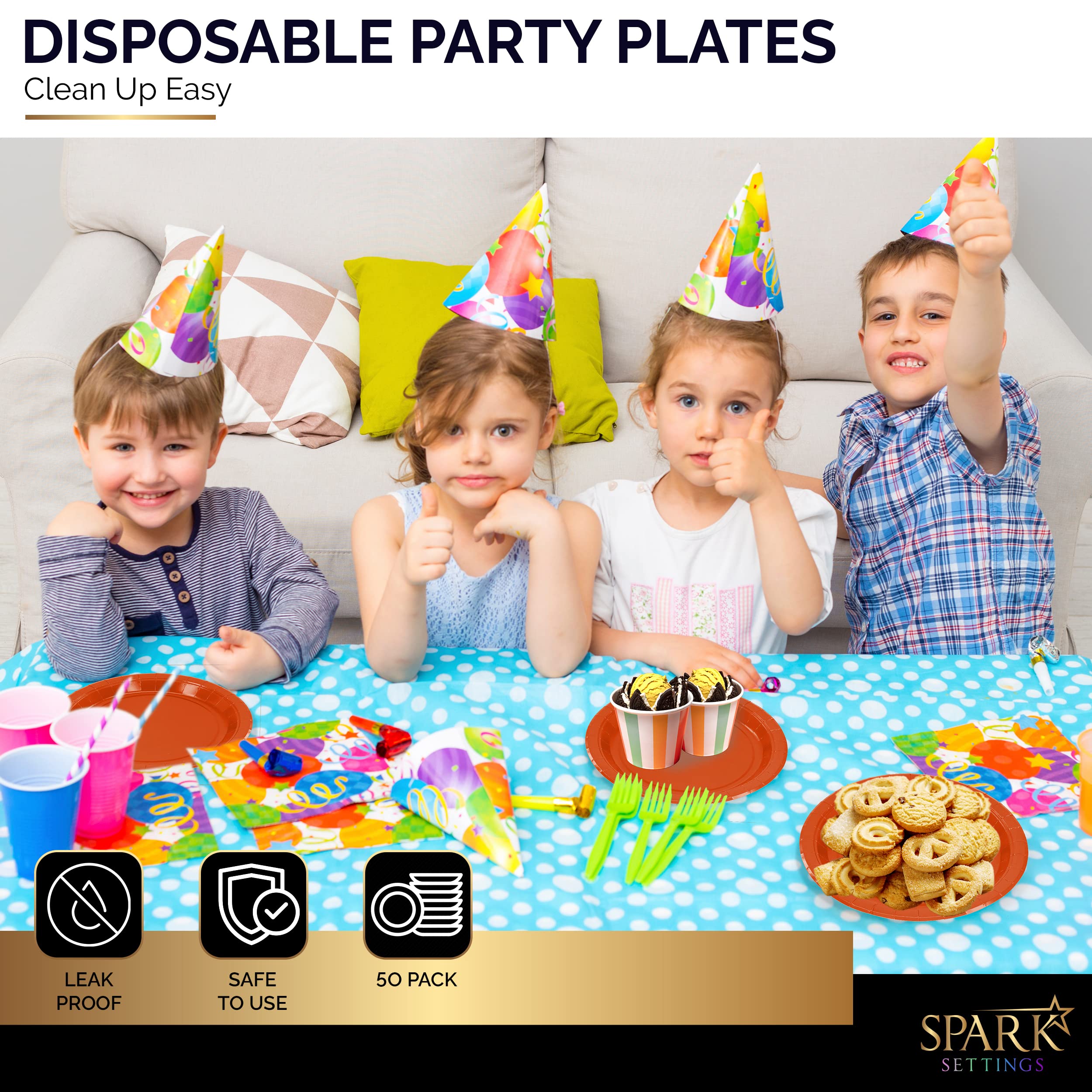 Paper Dinner Plates Orange, 8 1/2 Inches Paper Plates Disposable, Strong and Sturdy Disposable Plates for Party, Dinner, Holiday, Picnic, or Travel Party Plates, Pack of 50 - by Enday