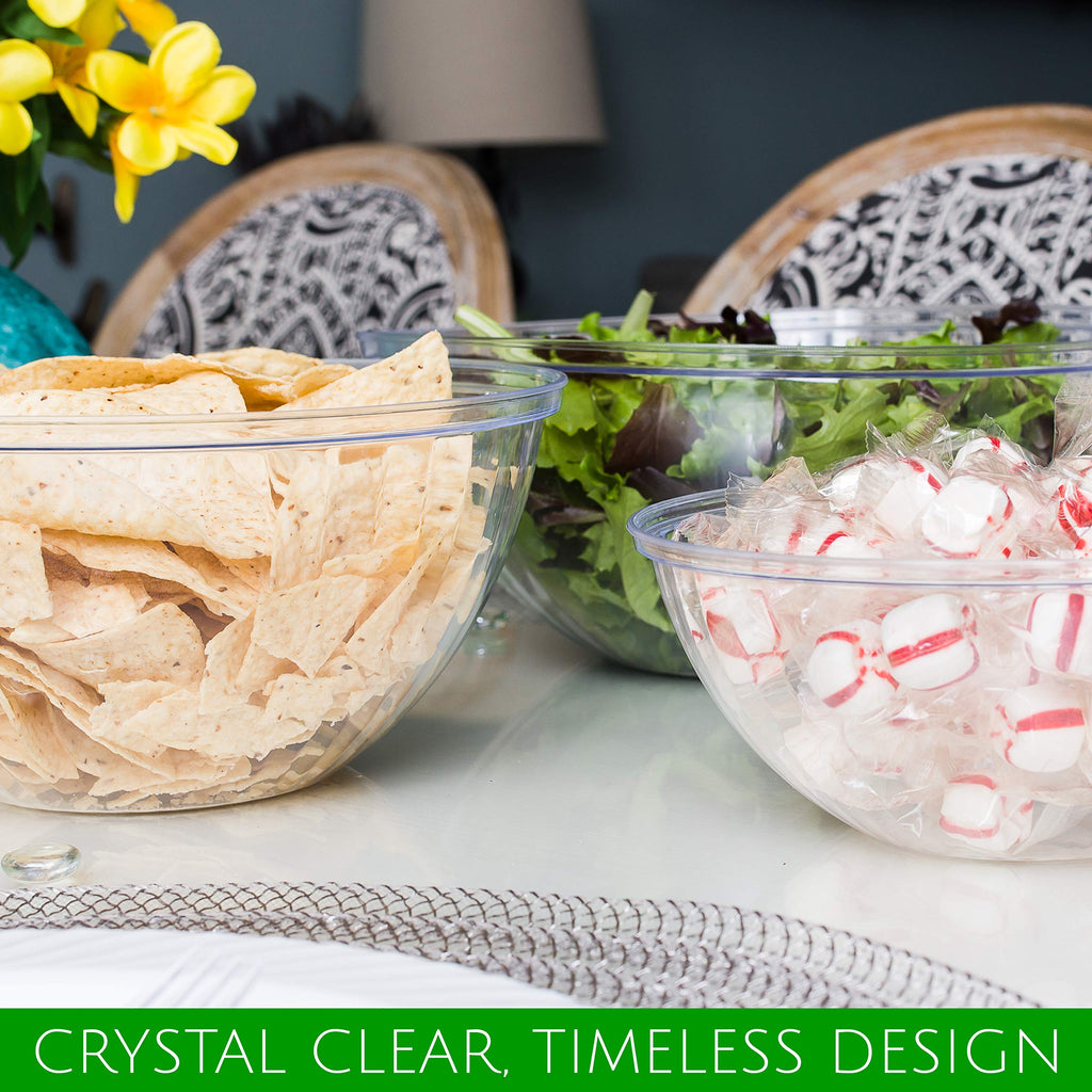 Plasticpro Disposable 150 Ounce Round Crystal Clear Plastic Serving Bowls, Party Snack or Salad Bowl, Chip Bowls, Snack Bowls, Candy Dish, Salad Container Pack of 2