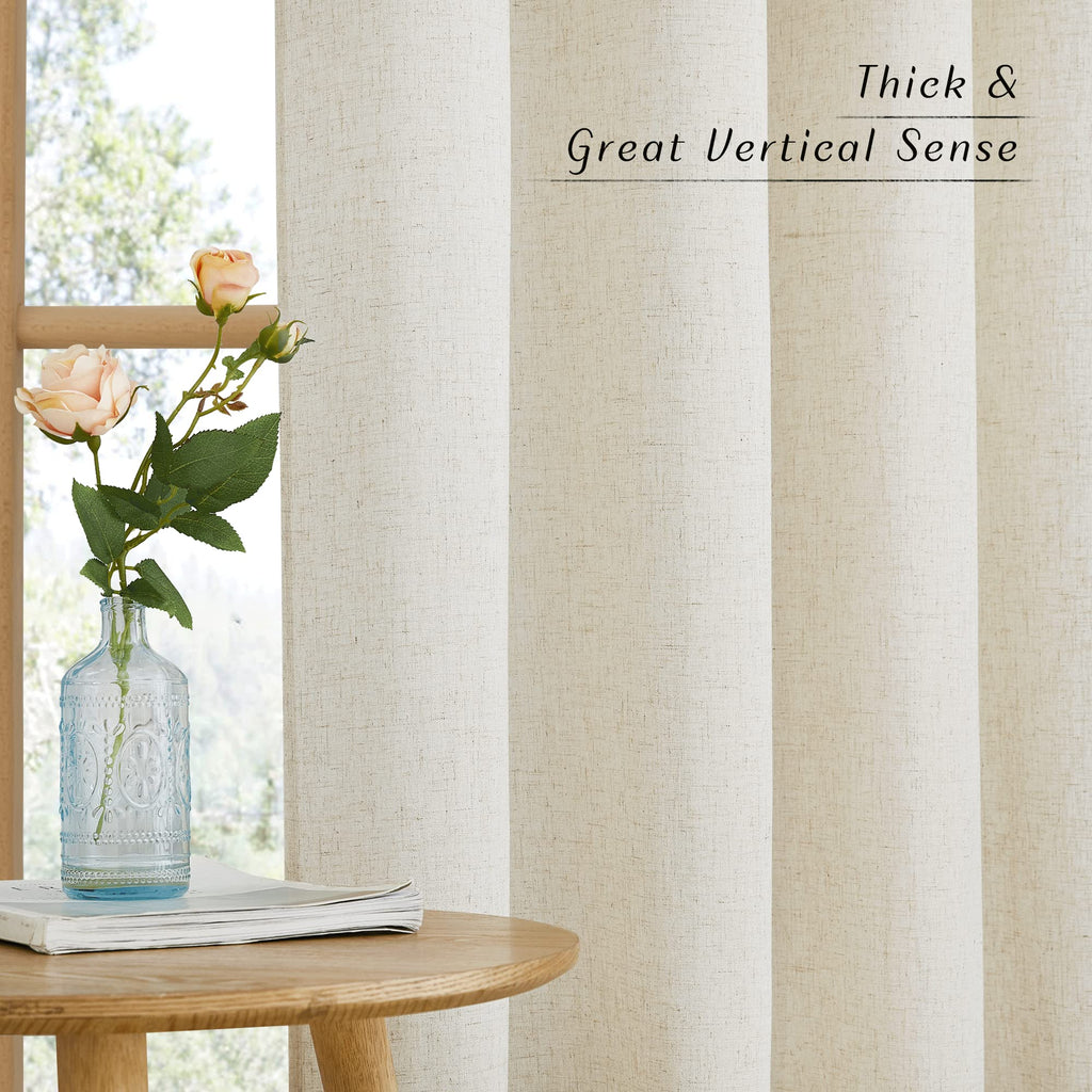 NICETOWN Natural Linen Curtains 84 Inch Long for Living Room Bedroom, Light Filtering Privacy Curtains Grommet Top Soft Linen Textured Semi Sheer Window Drapes for Kitchen, 55 W x 84 L, 2 Pcs