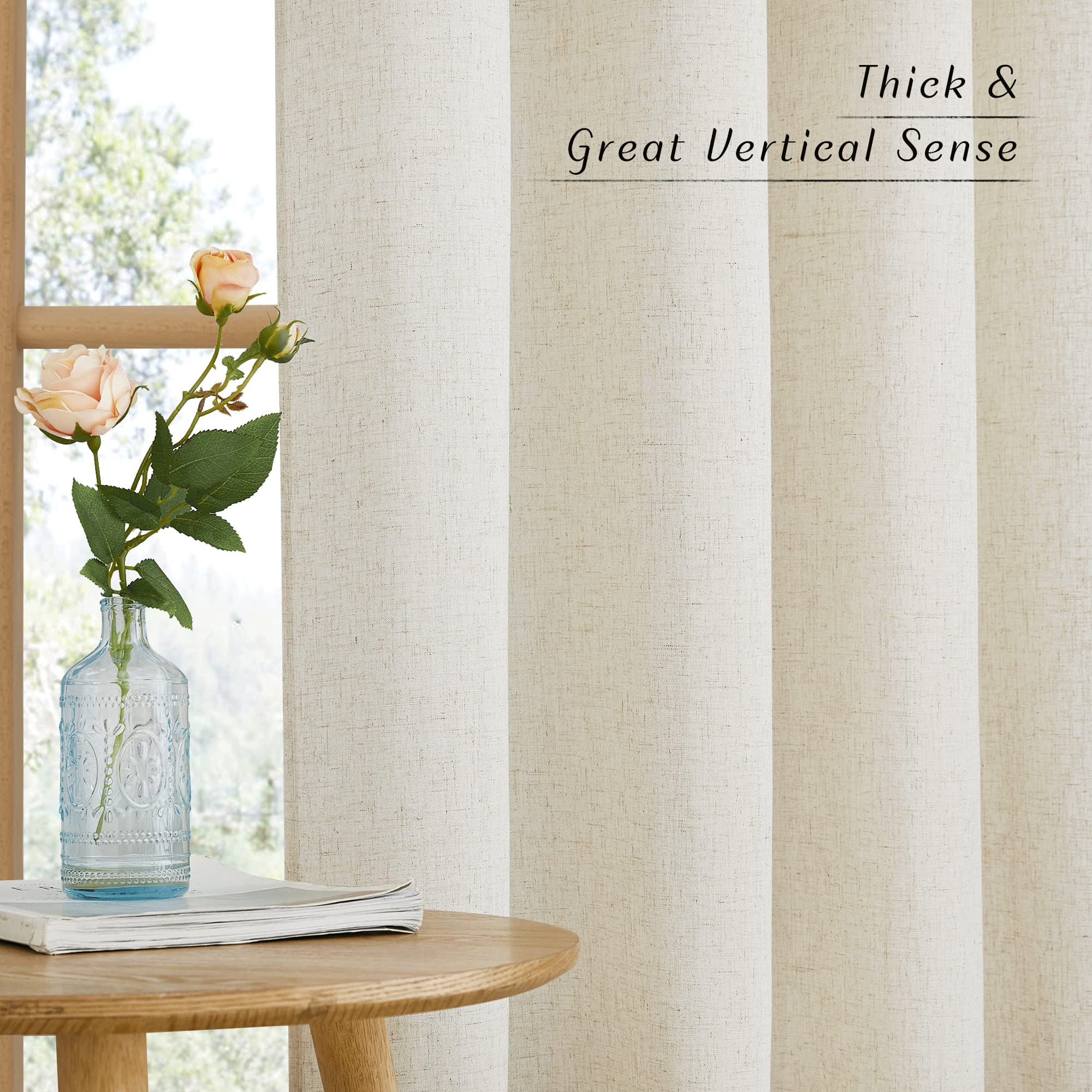 NICETOWN Natural Linen Curtains 84 Inch Long for Living Room Bedroom, Light Filtering Privacy Curtains Grommet Top Soft Linen Textured Semi Sheer Window Drapes for Kitchen, 55 W x 84 L, 2 Pcs