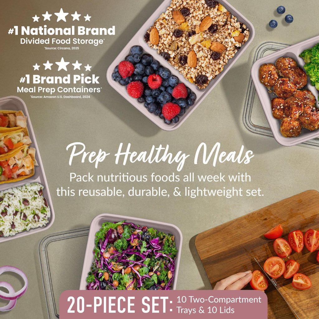 Bentgo® 20-Piece Lightweight, Durable, Reusable BPA-Free 2-Compartment Containers - Microwave, Freezer, Dishwasher Safe - Blush Pink