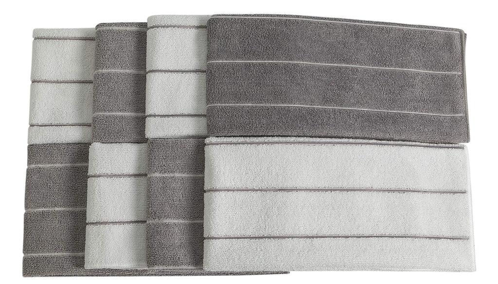 Microfiber Kitchen Towels - Super Absorbent, Soft and Solid Color Dish Towels, 8 Pack (Stripe Designed Grey and White Colors), 26 x 18 Inch (Grey)