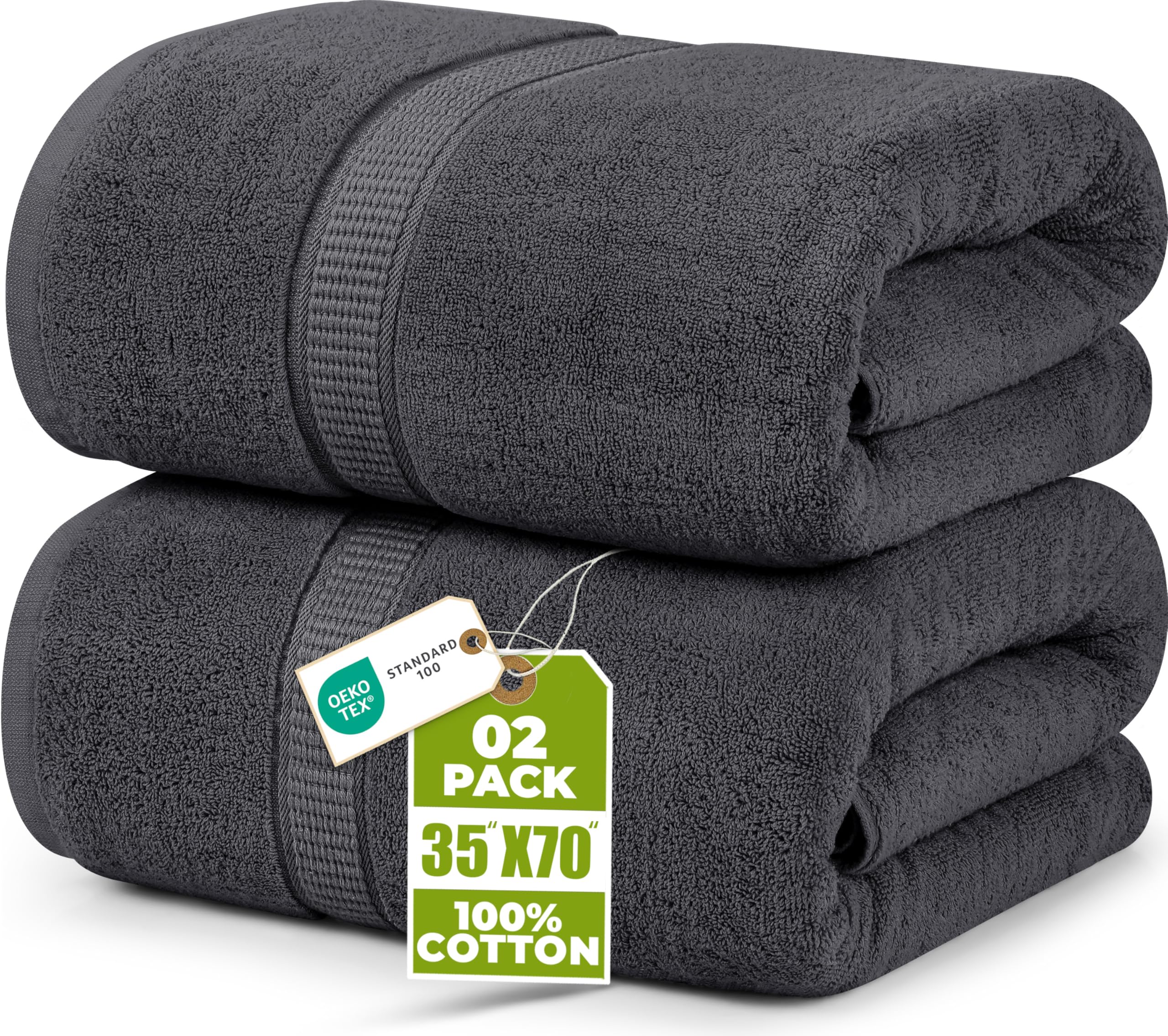 Utopia Towels Luxurious Jumbo Bath Sheet, 35 by 70 Inches, 600 GSM 100% Ring Spun Cotton, Highly Absorbent and Quick Dry Extra Large Bath Towel, Super Soft, Grey, 2 Pack