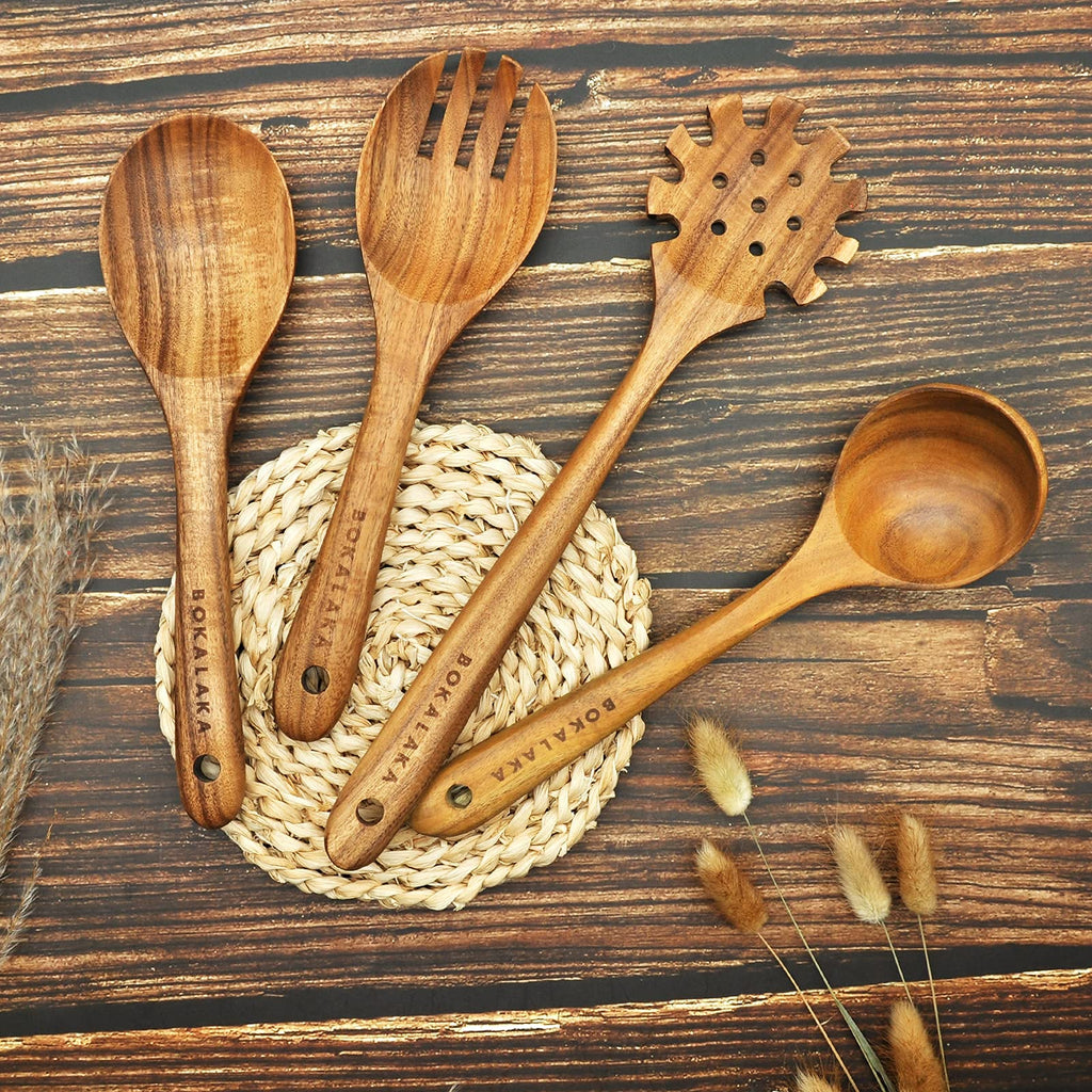 Wooden Spoons for Cooking,Natural Teak Wooden Kitchen Utensils Set (8 PCS)