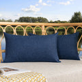 Kevin Textile Outdoor Waterproof Throw Pillow Covers Decorative Farmhouse Water Resistant Checkered Cushion Covers for Tent Patio Garden Couch Sofa Pack of 2, 12x20 Navy Blue