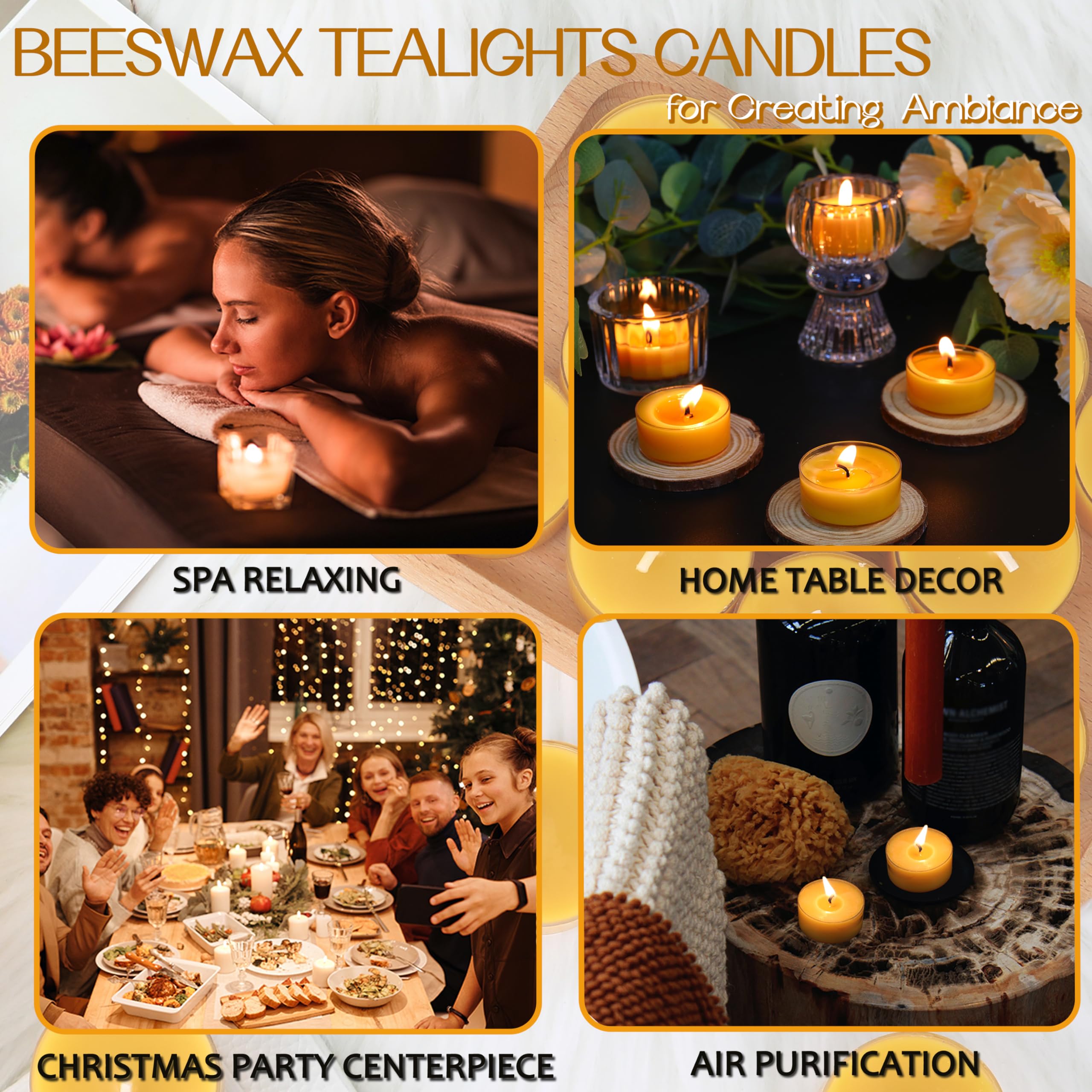 Pure Beeswax Tealight Candles-16 Pack - Handmade Natural Beeswax Tea Candles in Clear Cup | 4 Hour Extended Burn Time | Smokeless Beeswax Candles | for Home Deco, Fragrance, Relax