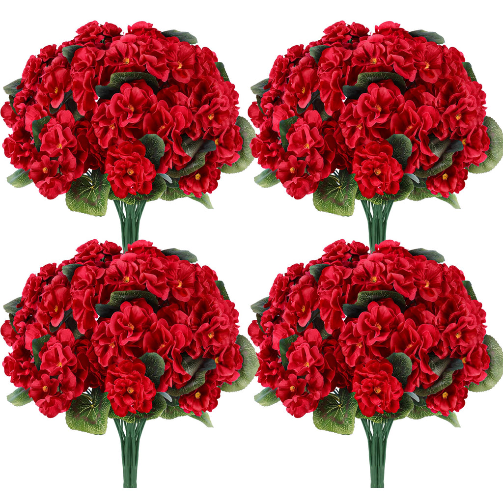 Der Rose 6 Pack Red Artificial Flowers Geraniums for Outdoors Fake Outdoor Flowers UV Resistant for Window Box Porch Patio Garden Decor