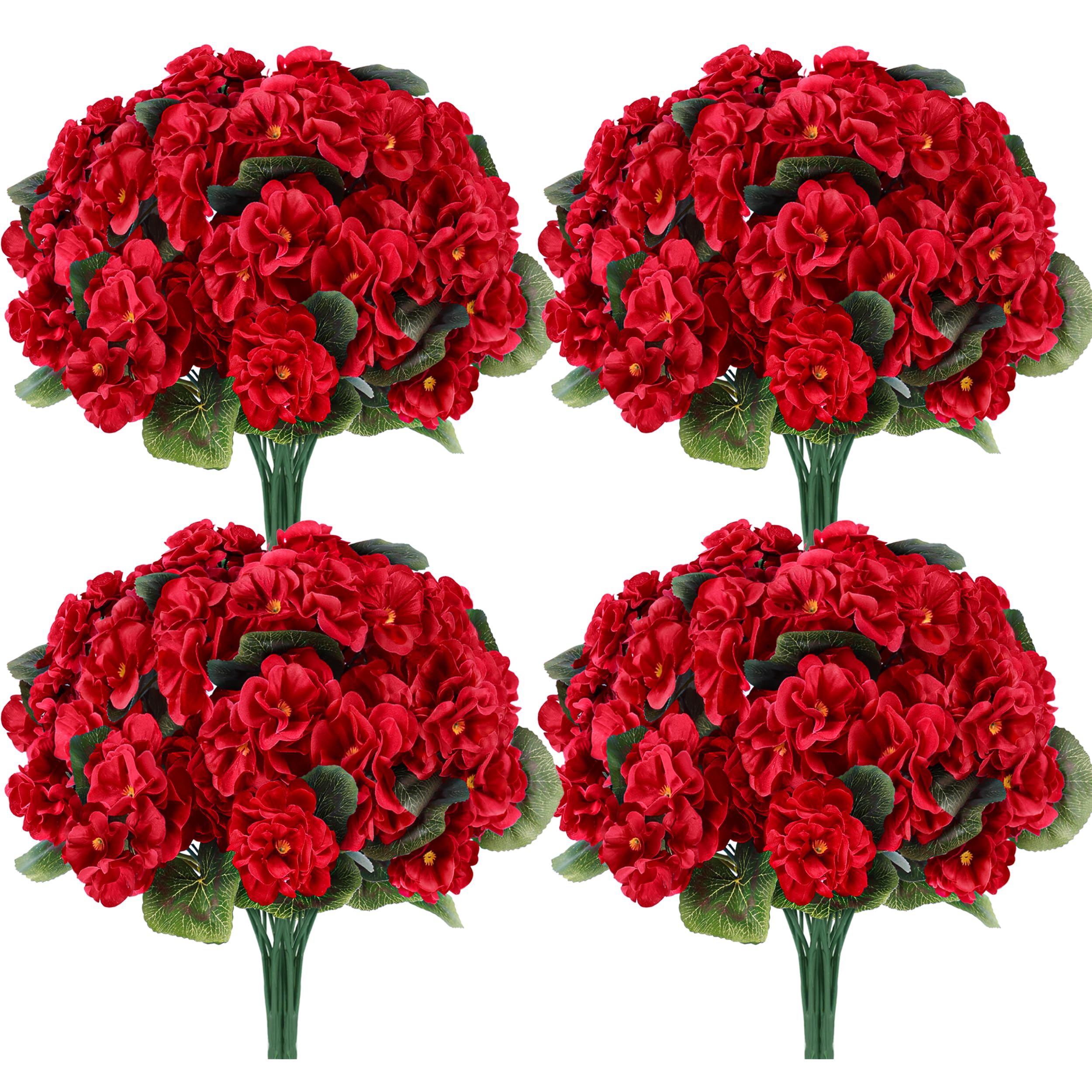 Der Rose 6 Pack Red Artificial Flowers Geraniums for Outdoors Fake Outdoor Flowers UV Resistant for Window Box Porch Patio Garden Decor