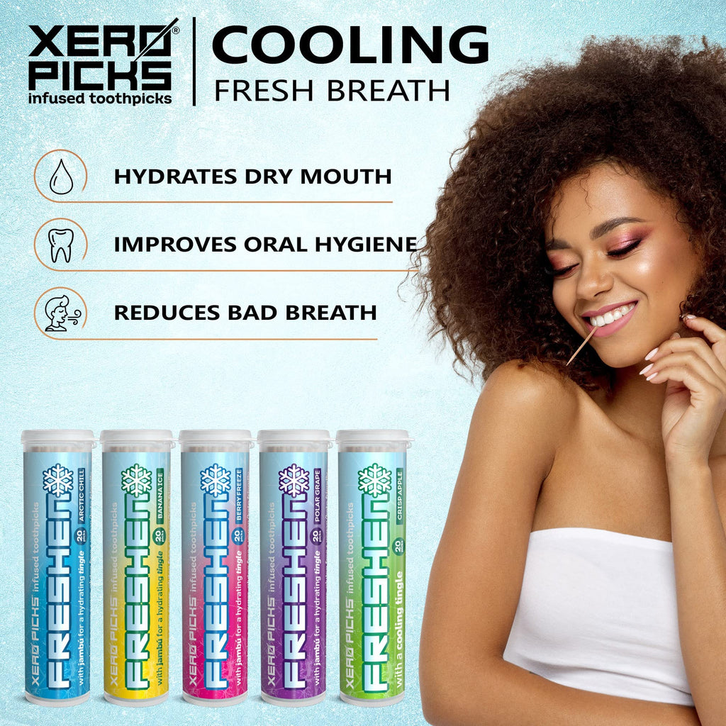 Xero Picks Freshen - Infused Flavored Toothpicks - Cooling Fresh Breath - 100 Picks | 20 per tube - 5 Pack - Variety