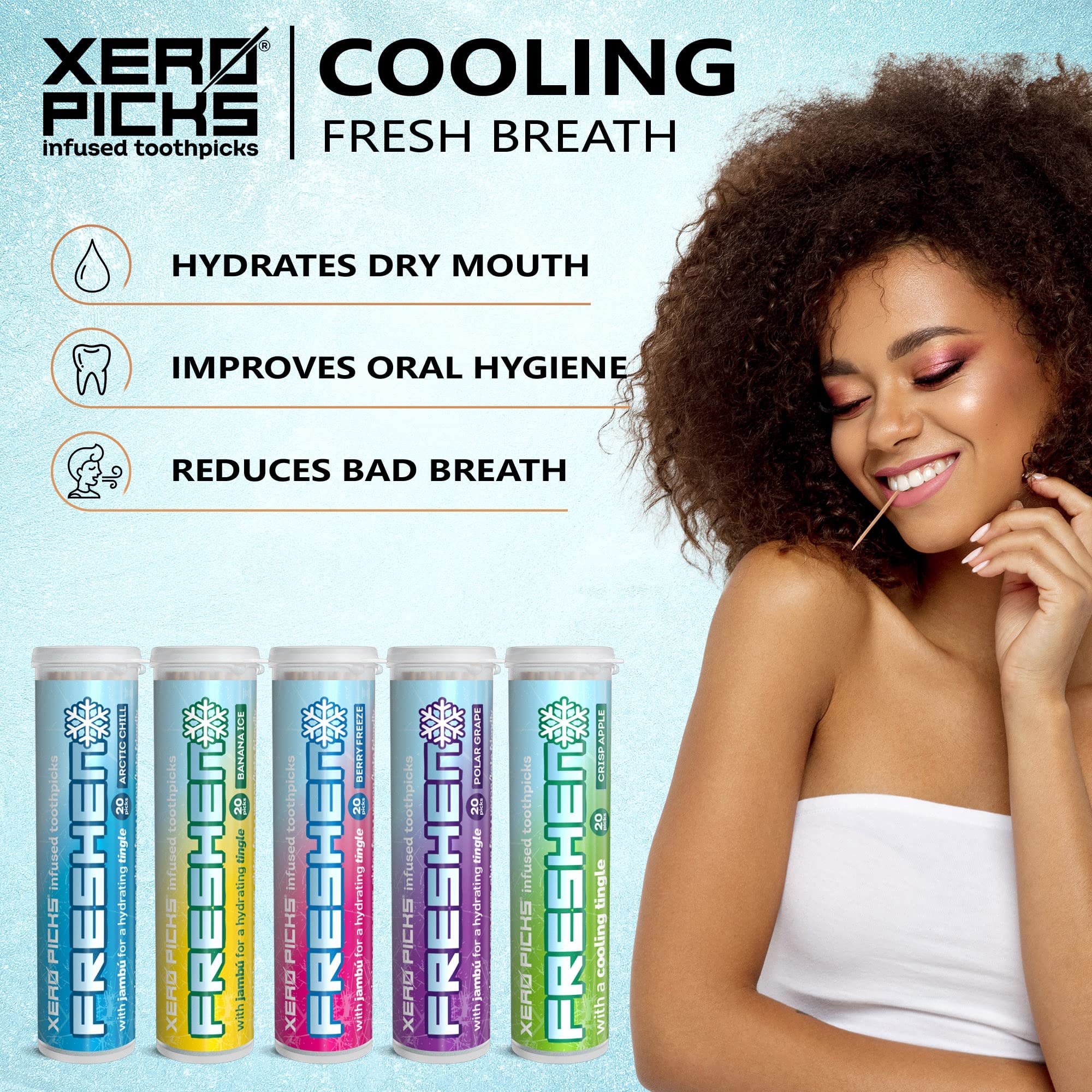 Xero Picks Freshen - Infused Flavored Toothpicks - Cooling Fresh Breath - 100 Picks | 20 per tube - 5 Pack - Variety