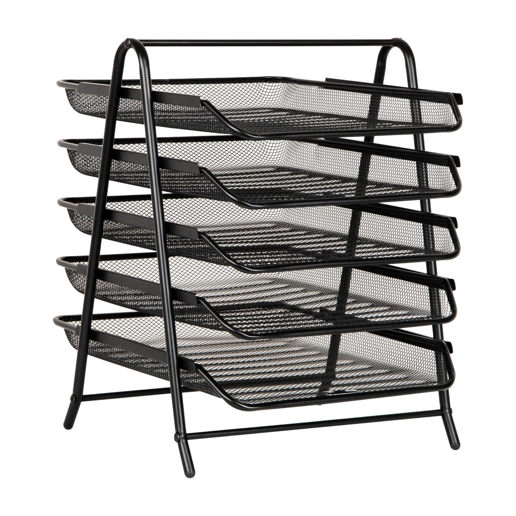 Mind Reader 5-Tier Paper Tray Organizer, Vertical Desktop File Storage Rack, Office, Metal Mesh, Black