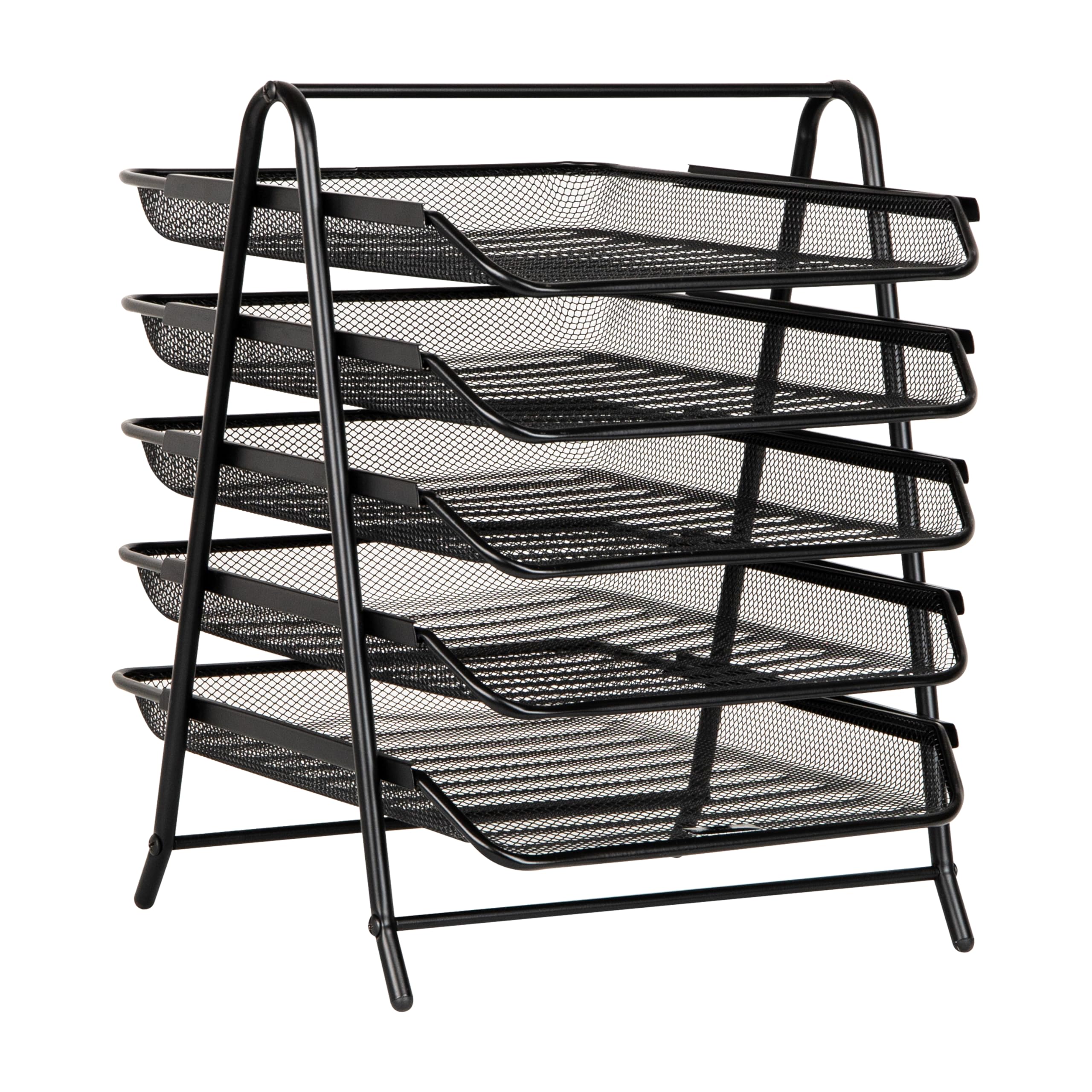 Mind Reader 5-Tier Paper Tray Organizer, Vertical Desktop File Storage Rack, Office, Metal Mesh, Black