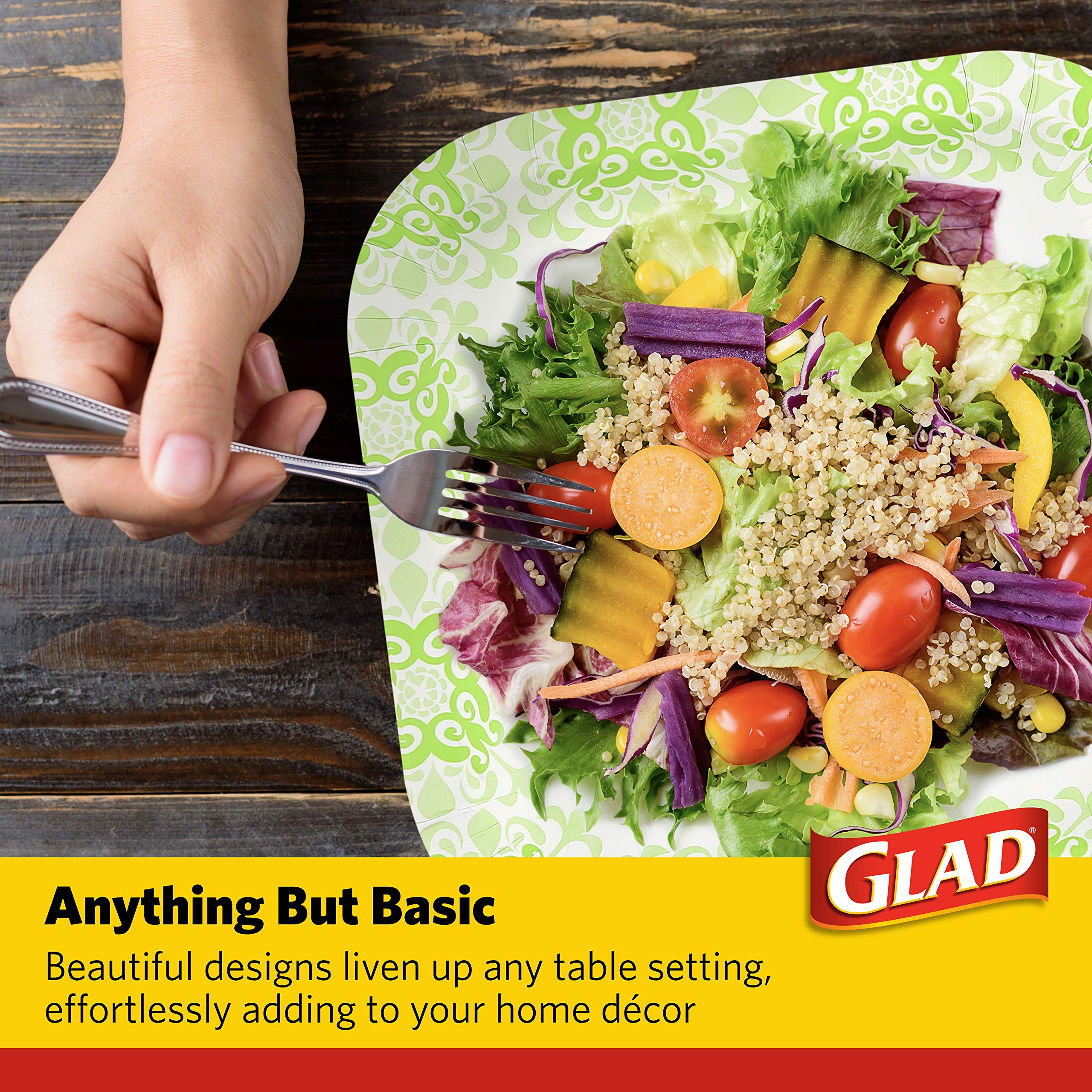 Glad Tabletop Square Disposable Paper Plates for All Occasions | Soak Proof, Cut Proof, Microwaveable Heavy Duty Disposable Plates | 50 Count (Pack of 1),Green