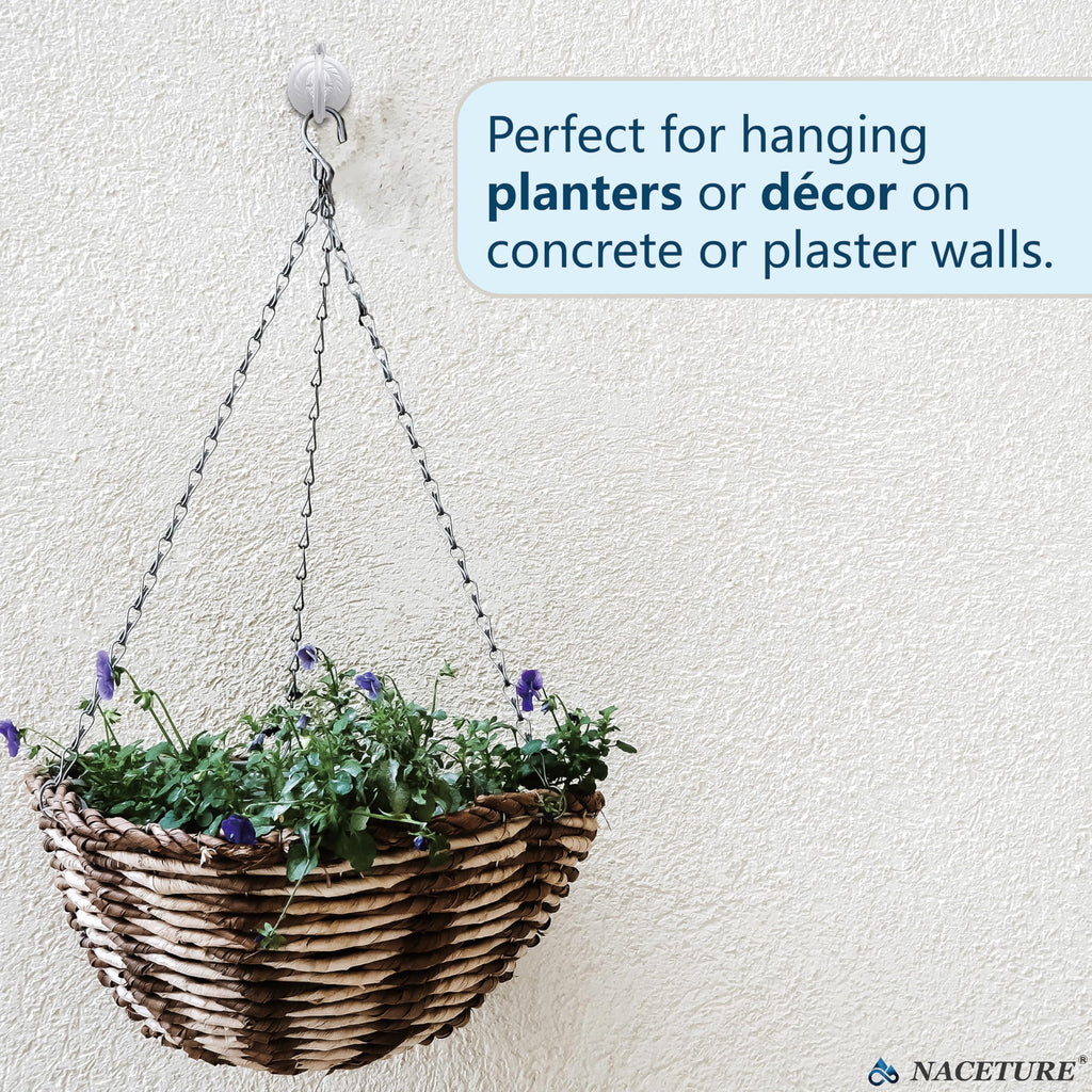 NACETURE E Style Ceiling Hooks for Hanging Plants – 6 Pcs White Plant Hooks for Hanging Baskets Outdoor or Indoor - Swag Hook for Ceiling with Toggle Hooks for Hanging Lights