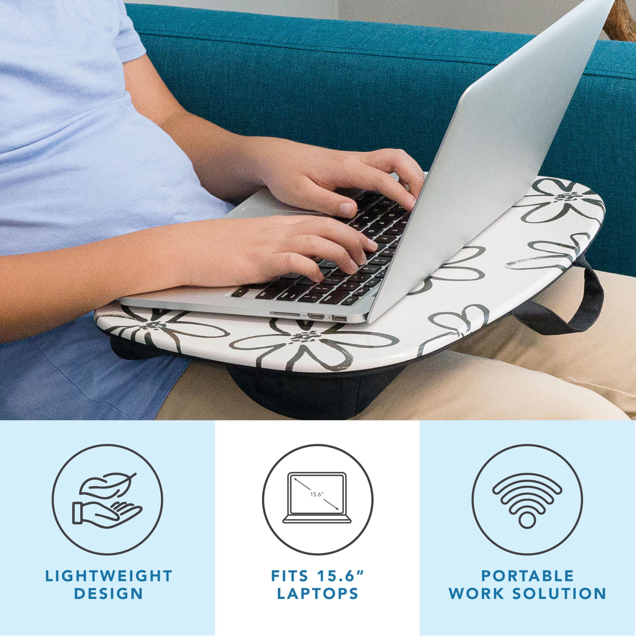 LAPGEAR MyStyle Portable Lap Desk with Cushion - Brushed Flower - Fits up to 15.6 Inch Laptops - Style No. 45308