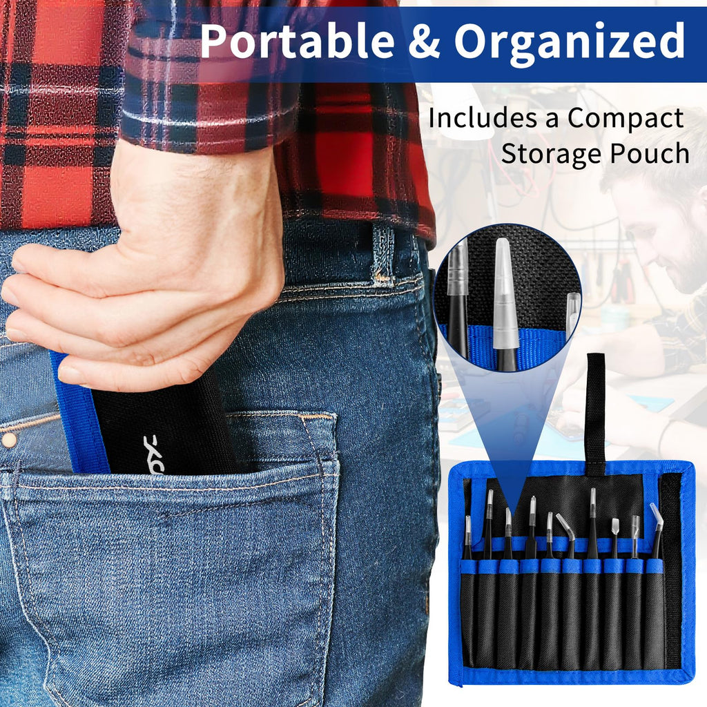 XOOL 10 PCS ESD Precision Tweezers Set, Anti-Static Stainless Steel Tweezers Kit for Electronics, Soldering, Craft, Jewelry, Model Building, Beauty
