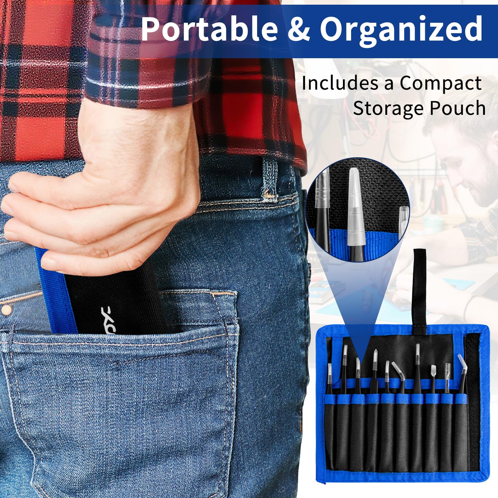 XOOL 10 PCS ESD Precision Tweezers Set, Anti-Static Stainless Steel Tweezers Kit for Electronics, Soldering, Craft, Jewelry, Model Building, Beauty