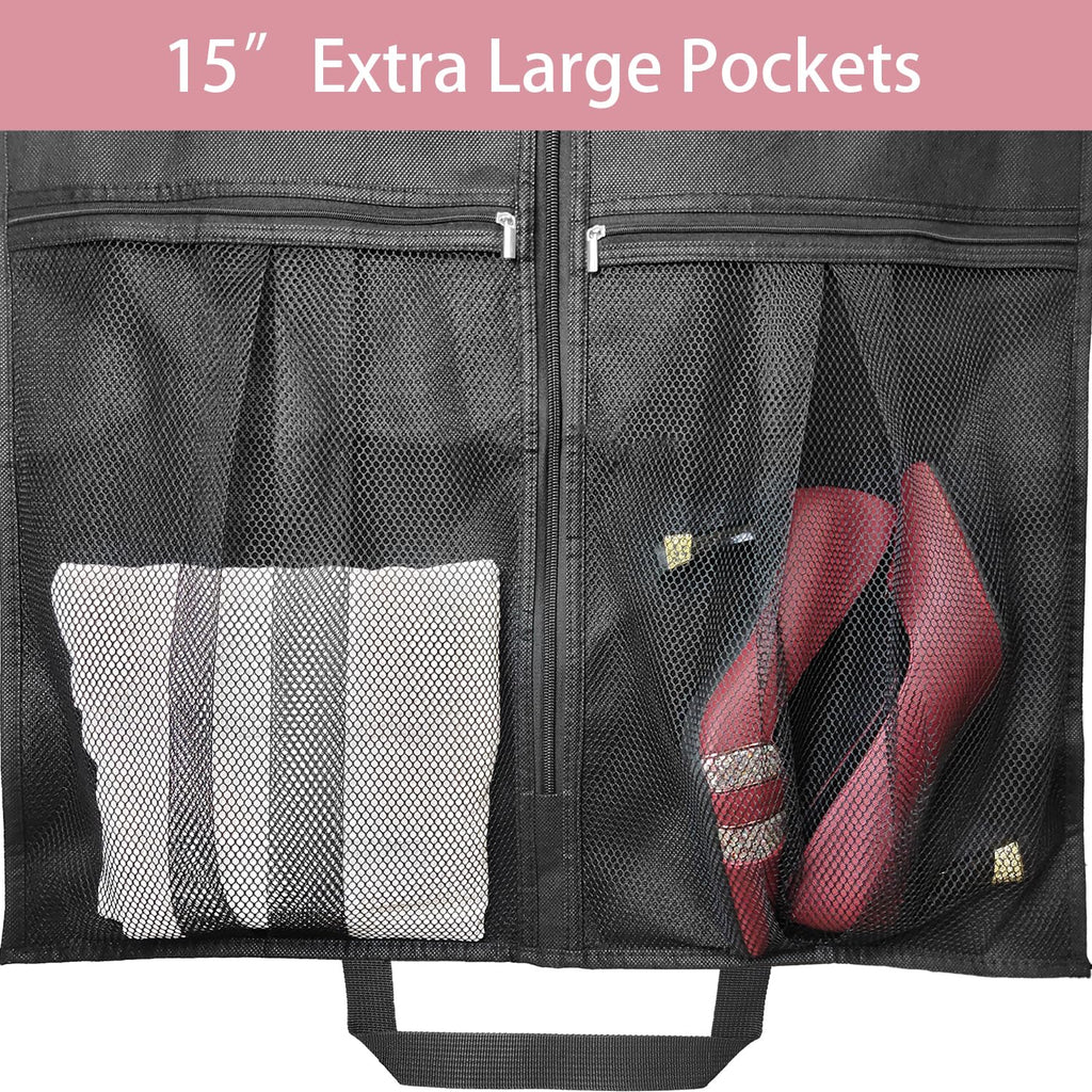 BH7STAR Dress Garment Bag, Black, 65" L x 26" W x 5" D, Nylon, Zipper Closure, Extra Long Size, Clear Window, Travel Friendly