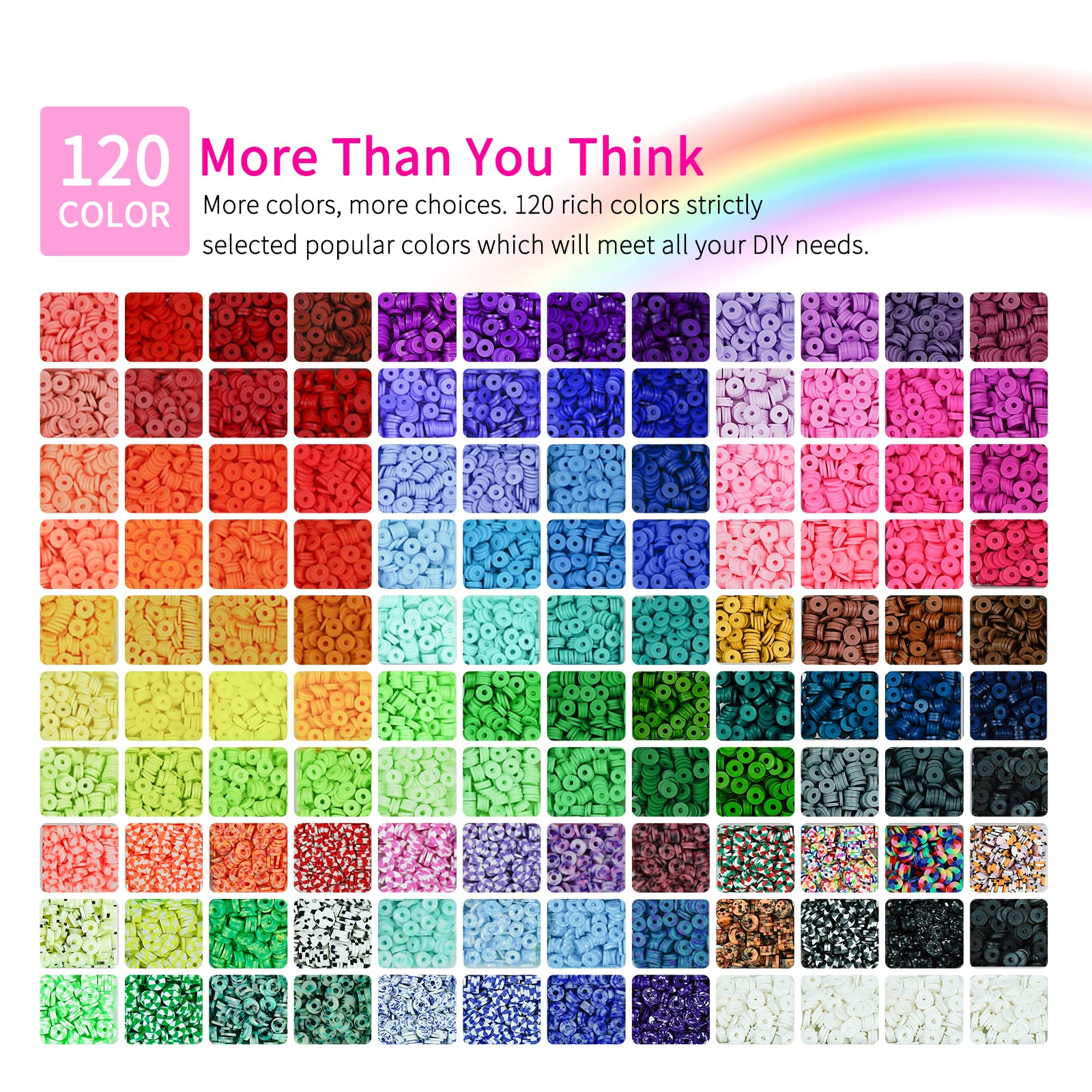 20,000 Pcs Clay Beads Bracelet Making Kit, 120 Colors 6 Boxes Polymer Beads Spacer Heishi Beads Kit, Jewelry Making Set with Pendant Charms Elastic Strings, Crafts Gift for Adults
