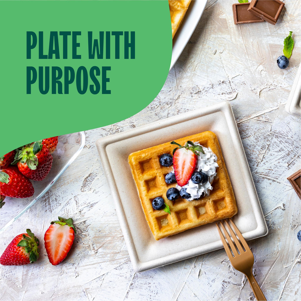 100% Compostable Square Paper Plates [6" x 6", Pack of 50] Elegant Premium Disposable Plates, Natural Unbleached Bagasse, Eco-Friendly, Made from Sugarcane Fibers, 6" Biodegradable Plate