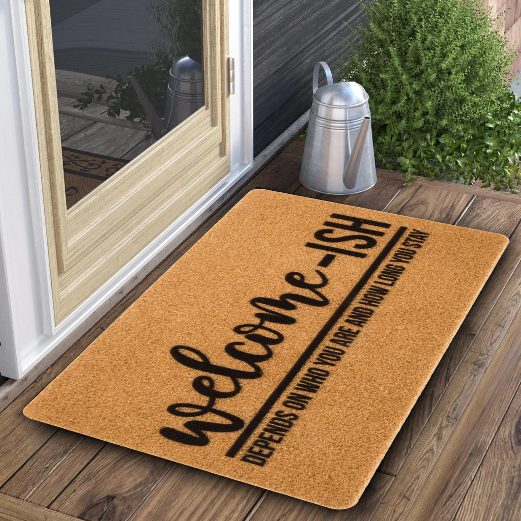 Eohak Welcome-Ish Front Door Mat - Welcome-Ish Depends Who You are Doormat Non Slip Backing Mat for Home Entry Farmhouse（17"x 29" ）