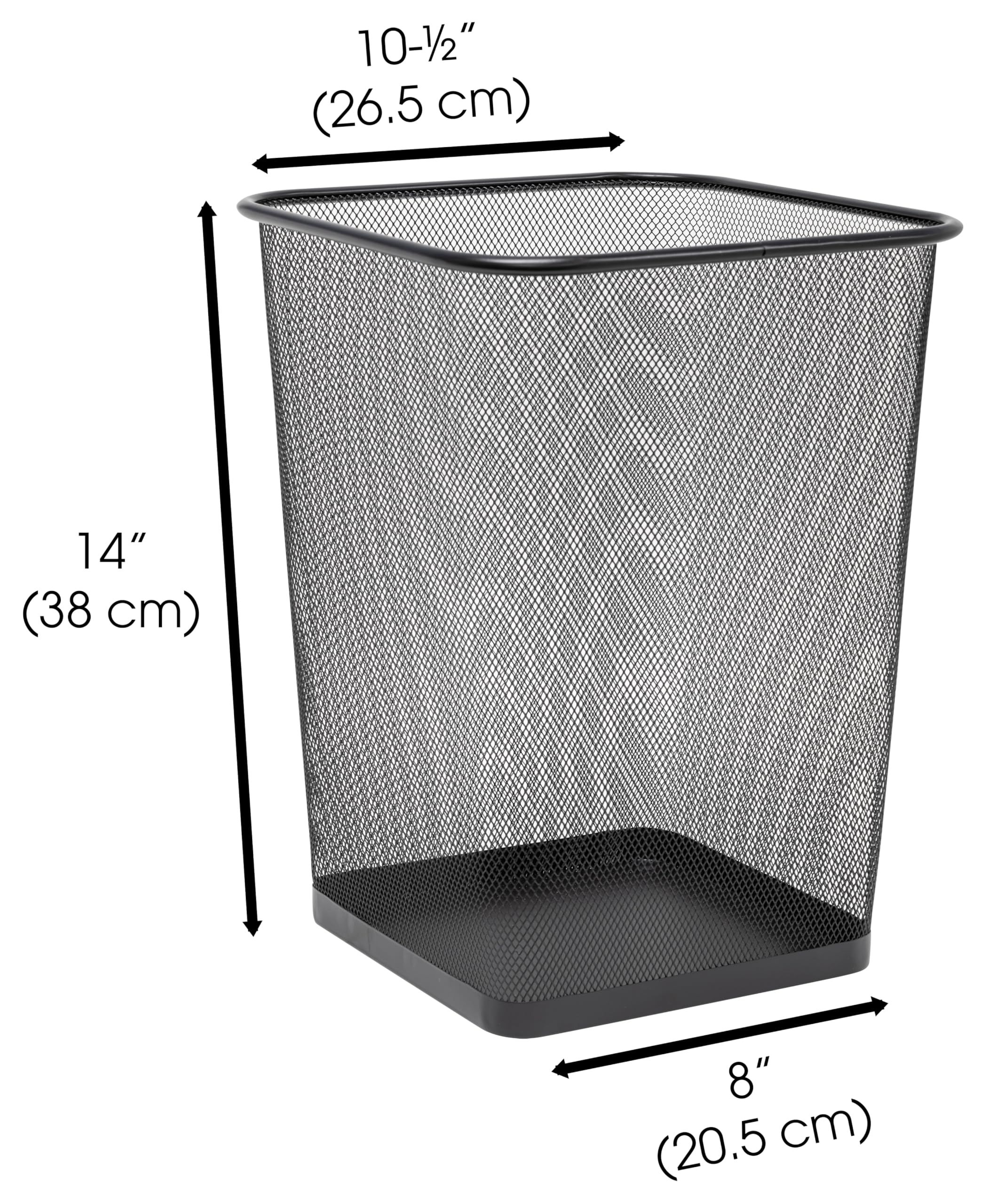 Winnable Metal Mesh Square Wastebasket, 25 L/6.6 Gal, Black