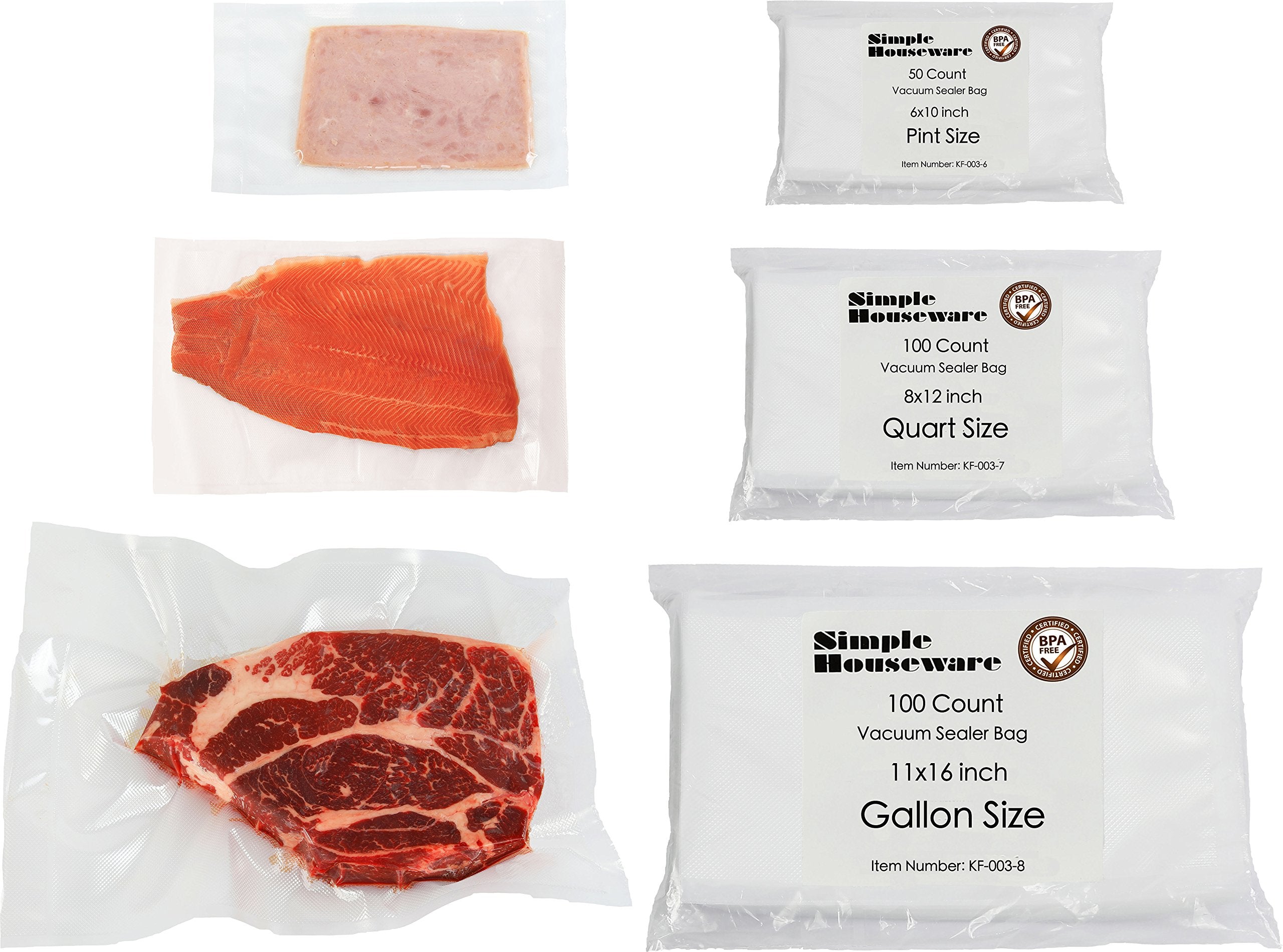 Simple Houseware 100 Pack Quart Size 8" x 12" Vacuum Sealer Sous Vide Bags (20x30cm), BPA Free