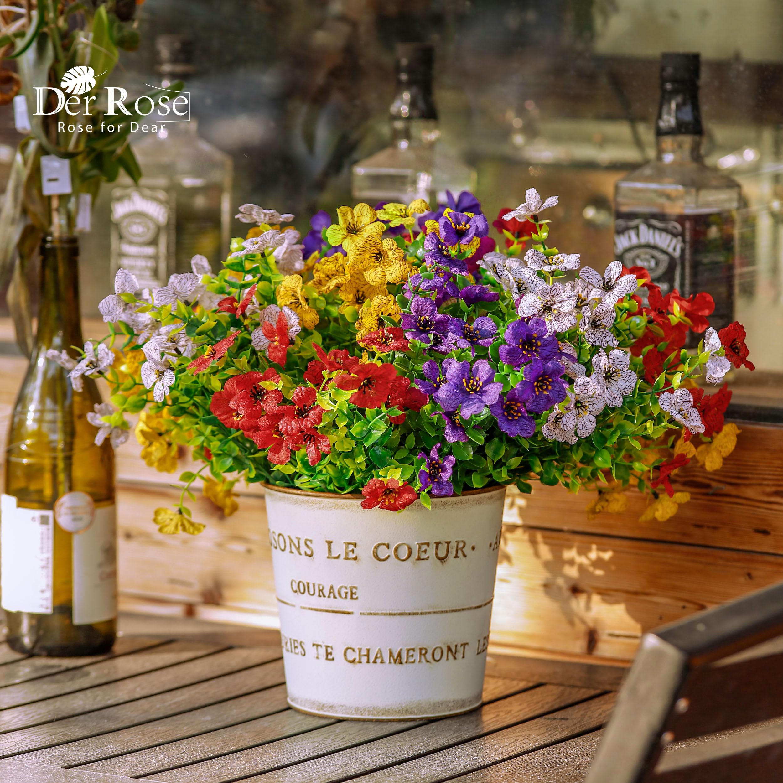 Der Rose 12 Bundles Fake Flowers, Artificial Flowers for Outdoors UV Resistant Colorful Silk Floral Stems for Garden Porch Patio Balcony Decor