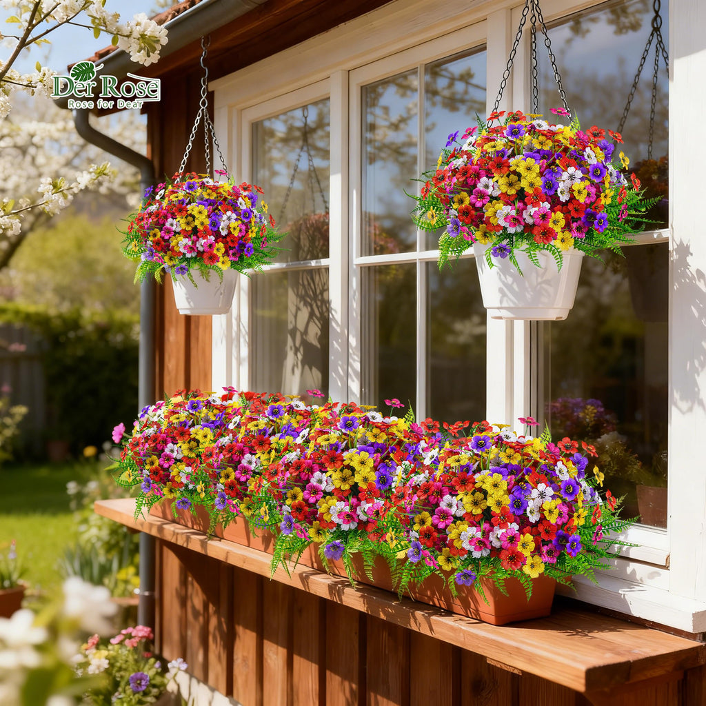 Der Rose 24 Bundles Artificial Flowers for Outdoors Decoration Faux Ferns Fake Flowers for Spring Summer Home Garden Patio Front Porch Decor