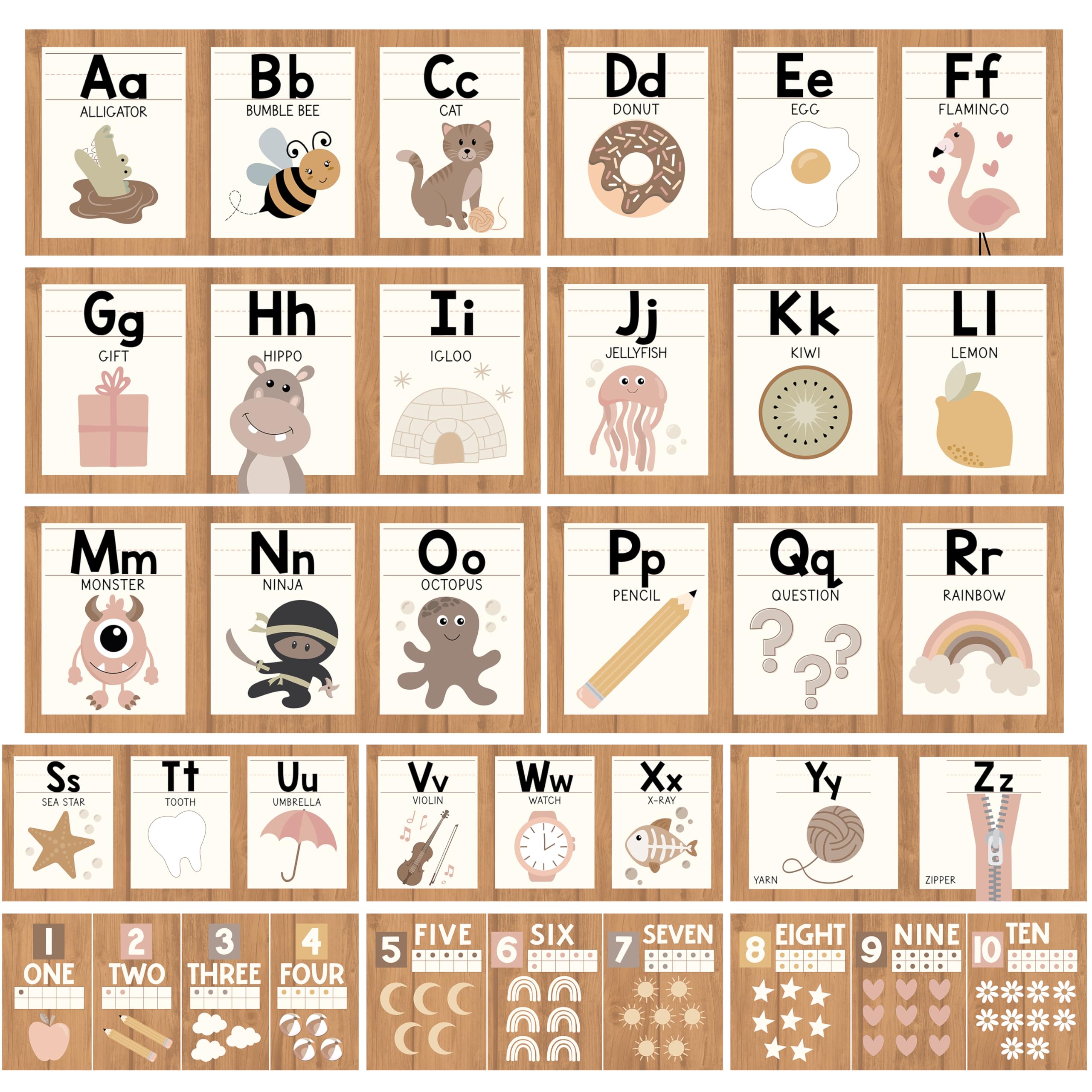 Hadley Designs Alphabet for Classroom Wall Decor - ABC Posters for Classroom Wall Chart Preschool & Kindergarten, ABC Letters & Number Line Elementary, Alphabet Cards, Boho Classroom Decor