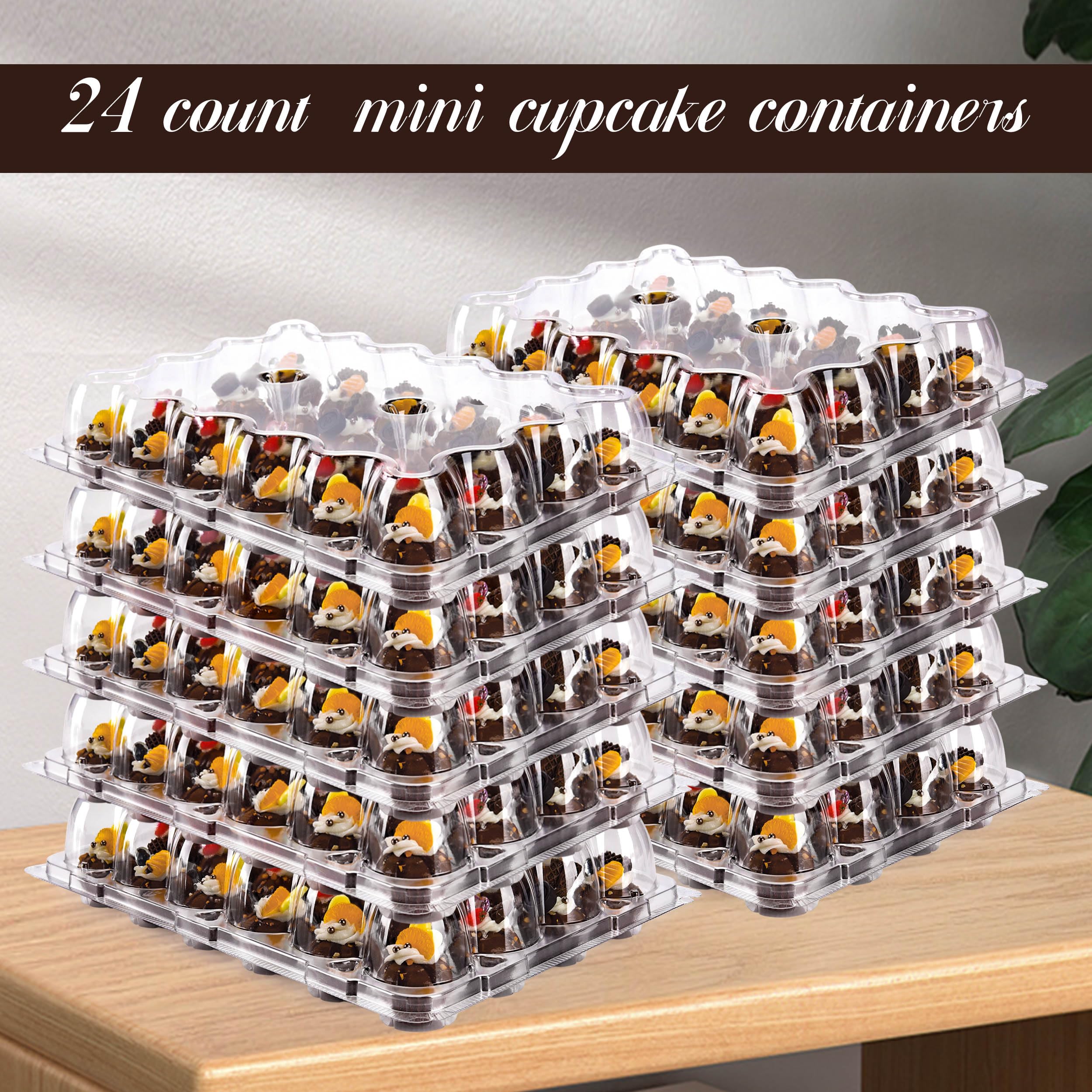 NPLUX 24 Count Mini Cupcake Containers 15 Pack Cupcake Holder with Detachable Tall Dome Lids Mini Plastic Stackable Cupcake Boxes for 360 Cupcakes, BPA Free