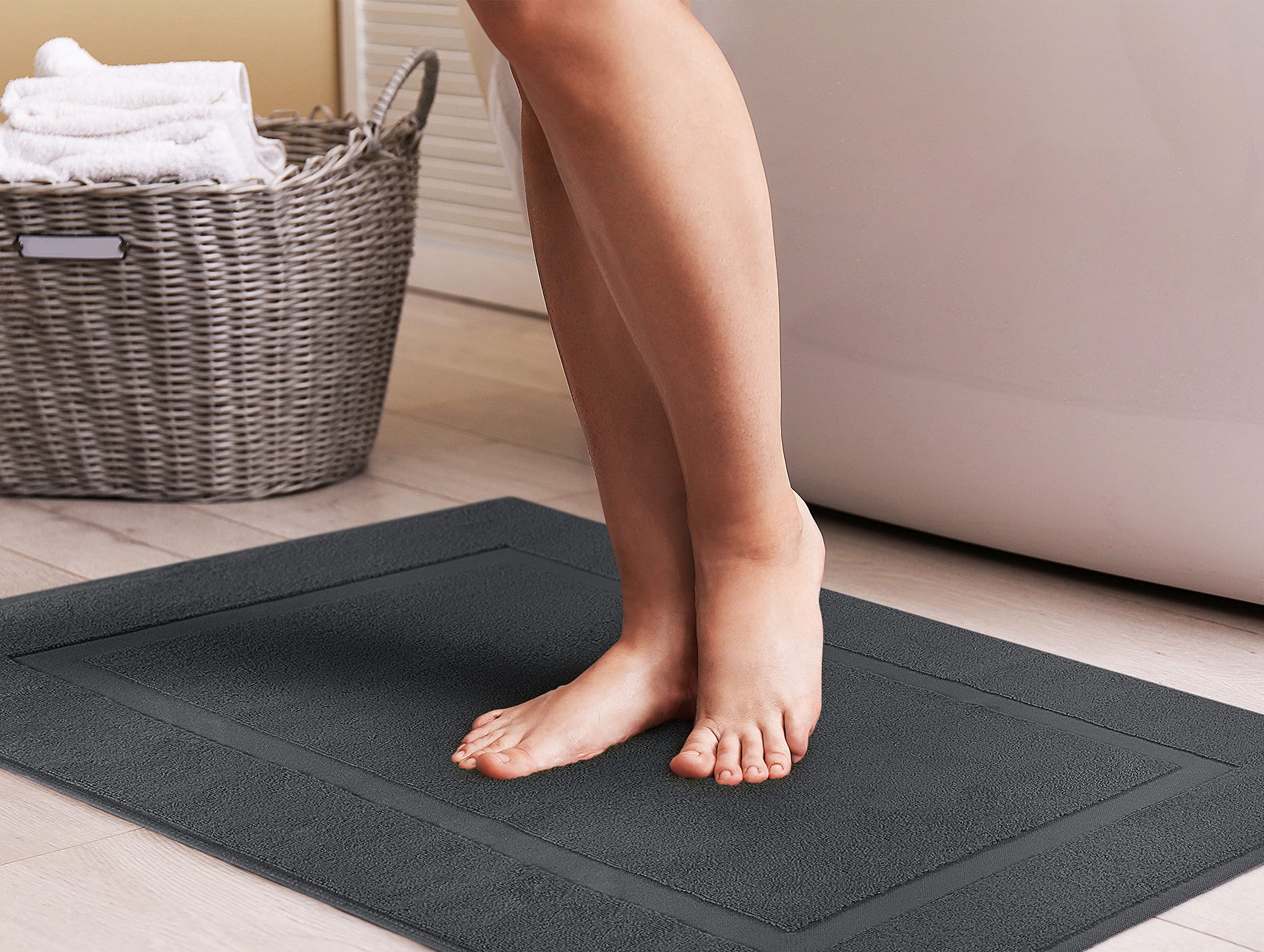 Utopia Towels Cotton Banded Bath Mats, 2 Pack, Not a Bathroom Rug, 21 by 34 Inches, 100% Ring Spun Cotton, Highly Absorbent Shower Bathroom Floor Towel, Grey
